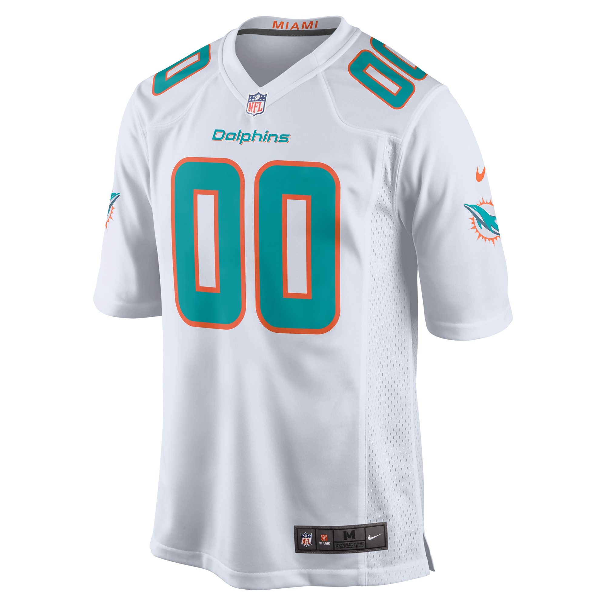 Alternative view of Nike Dolphins White Custom Jersey - Aqua & Orange Trim