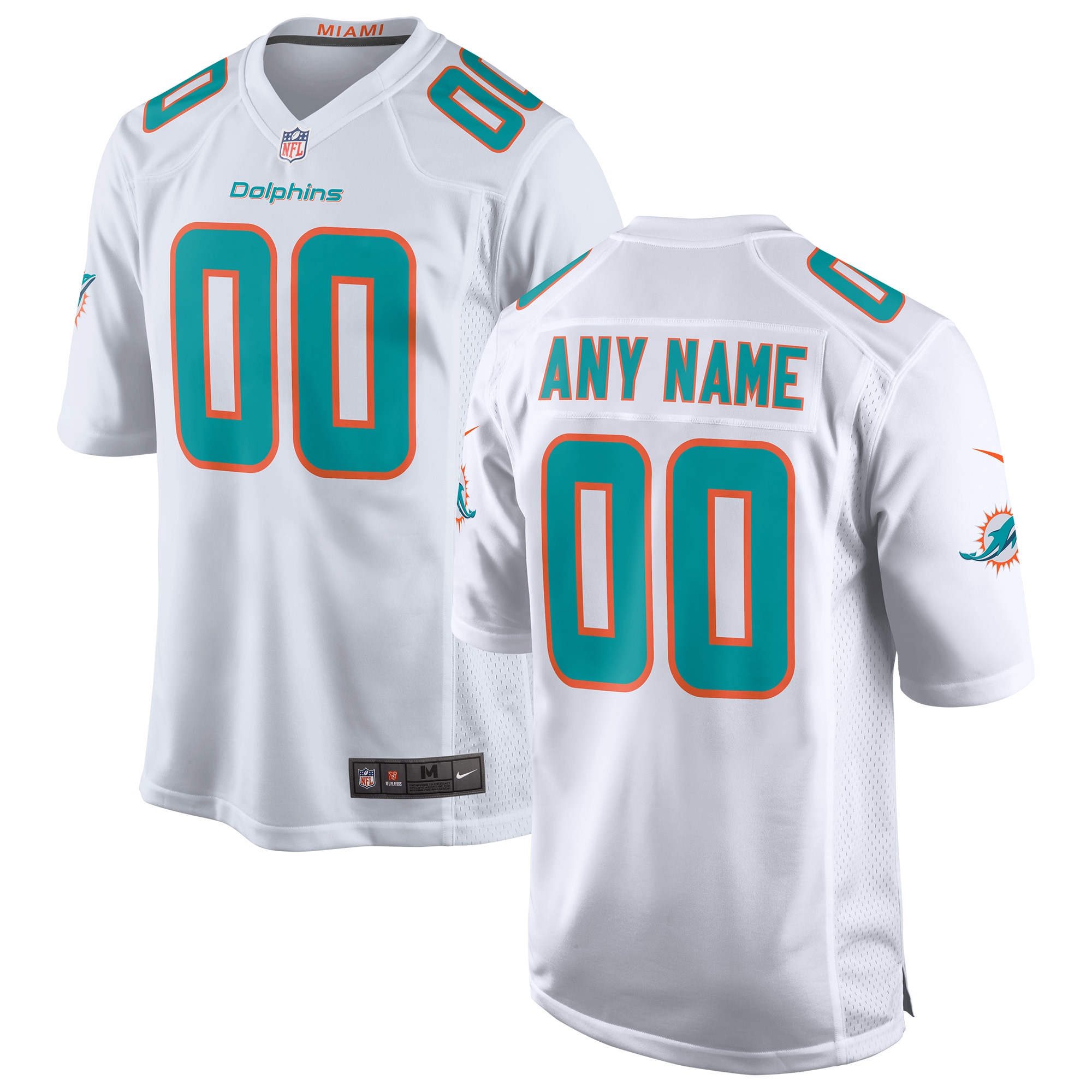 Nike Dolphins White Custom Jersey - Aqua & Orange Trim