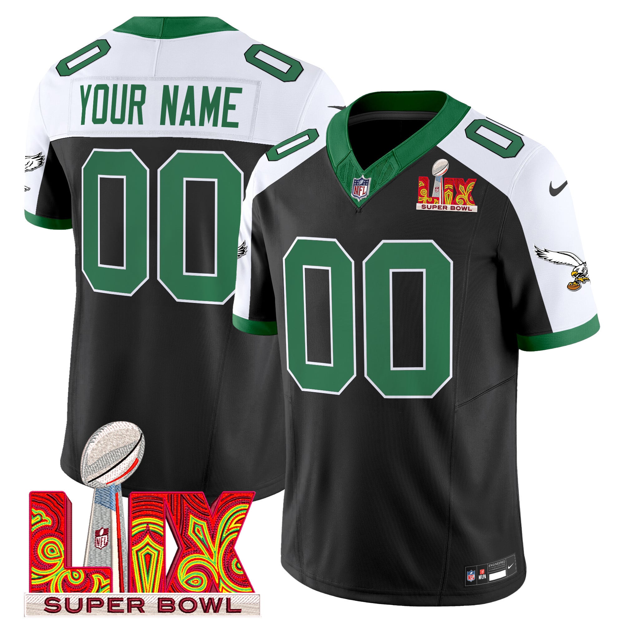 Alternative view of Nike Eagles Super Bowl LIX Jersey - White & Green