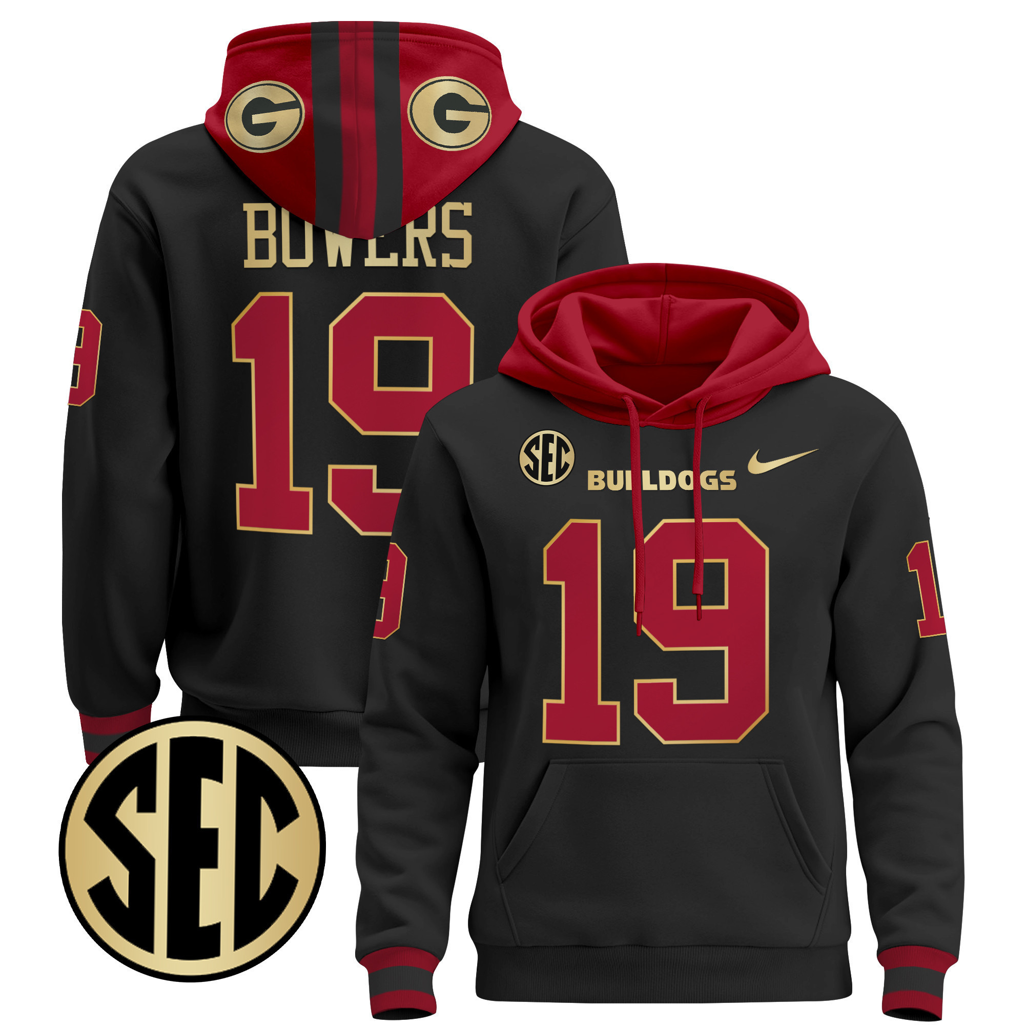 Nike Georgia Bulldogs #19 Hoodie - Black & Red Edition