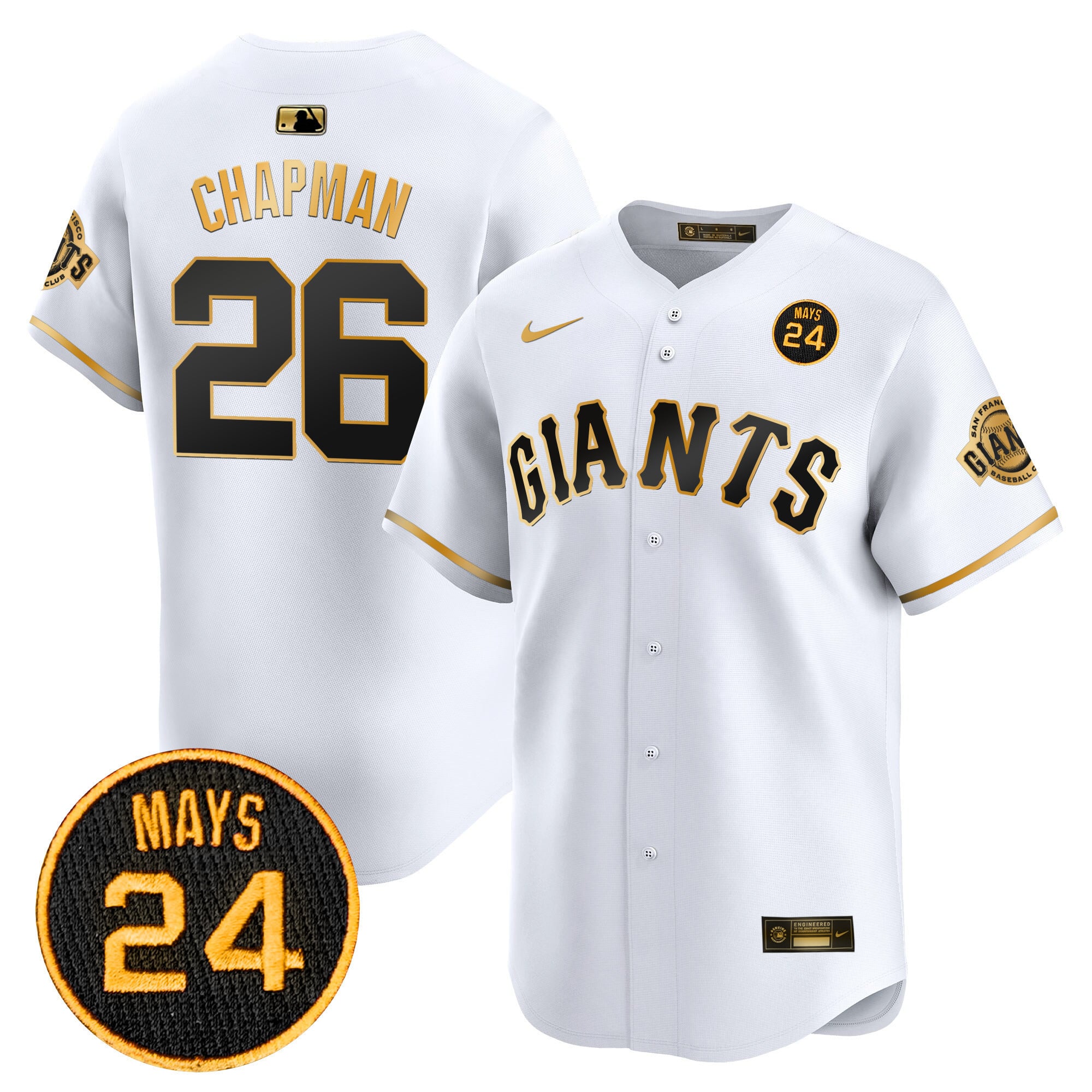 Alternative view of nike Giants Mays #24 Jersey - Nike Giants Mays #24 White Jersey - Gold