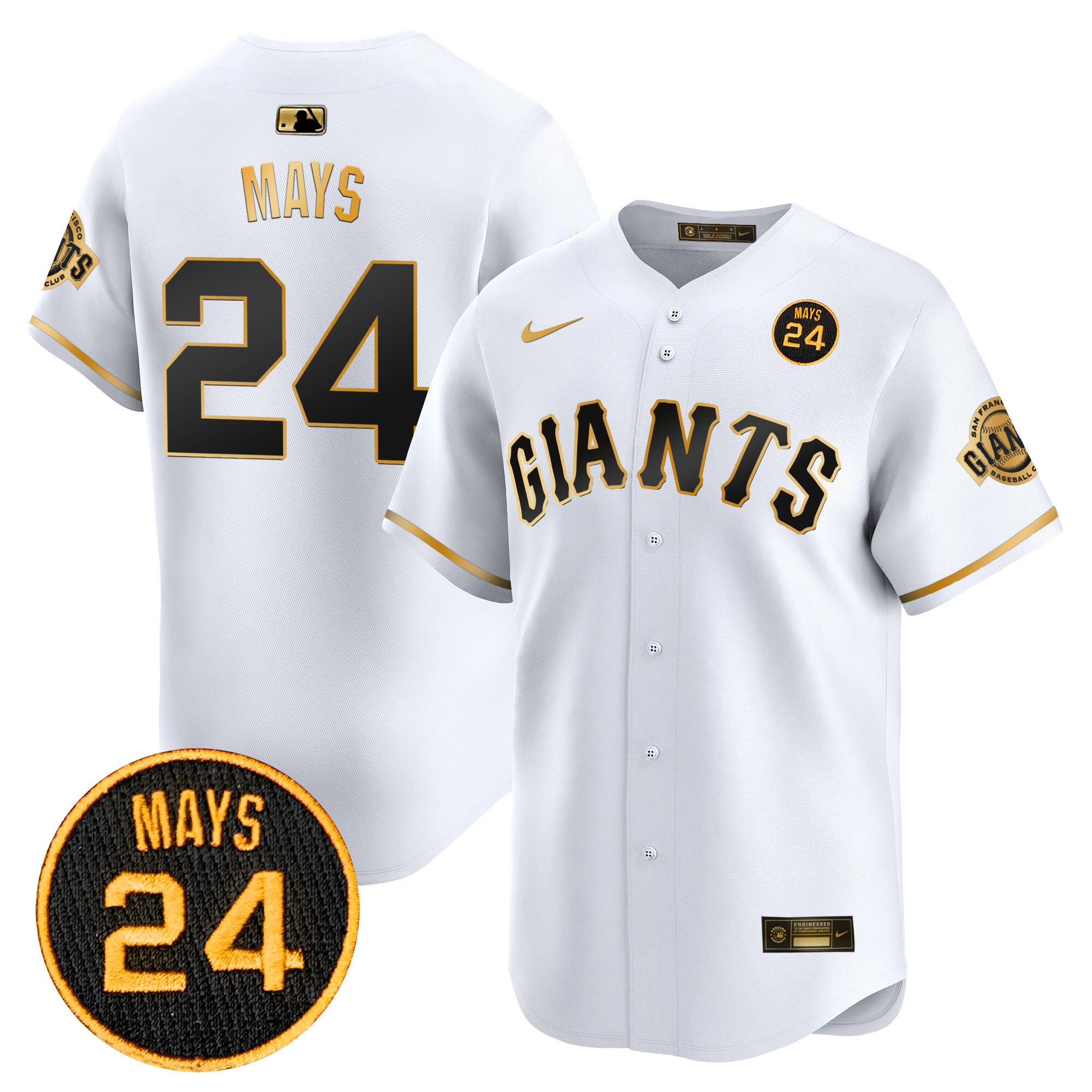 nike Giants Mays #24 Jersey - Nike Giants Mays #24 White Jersey - Gold