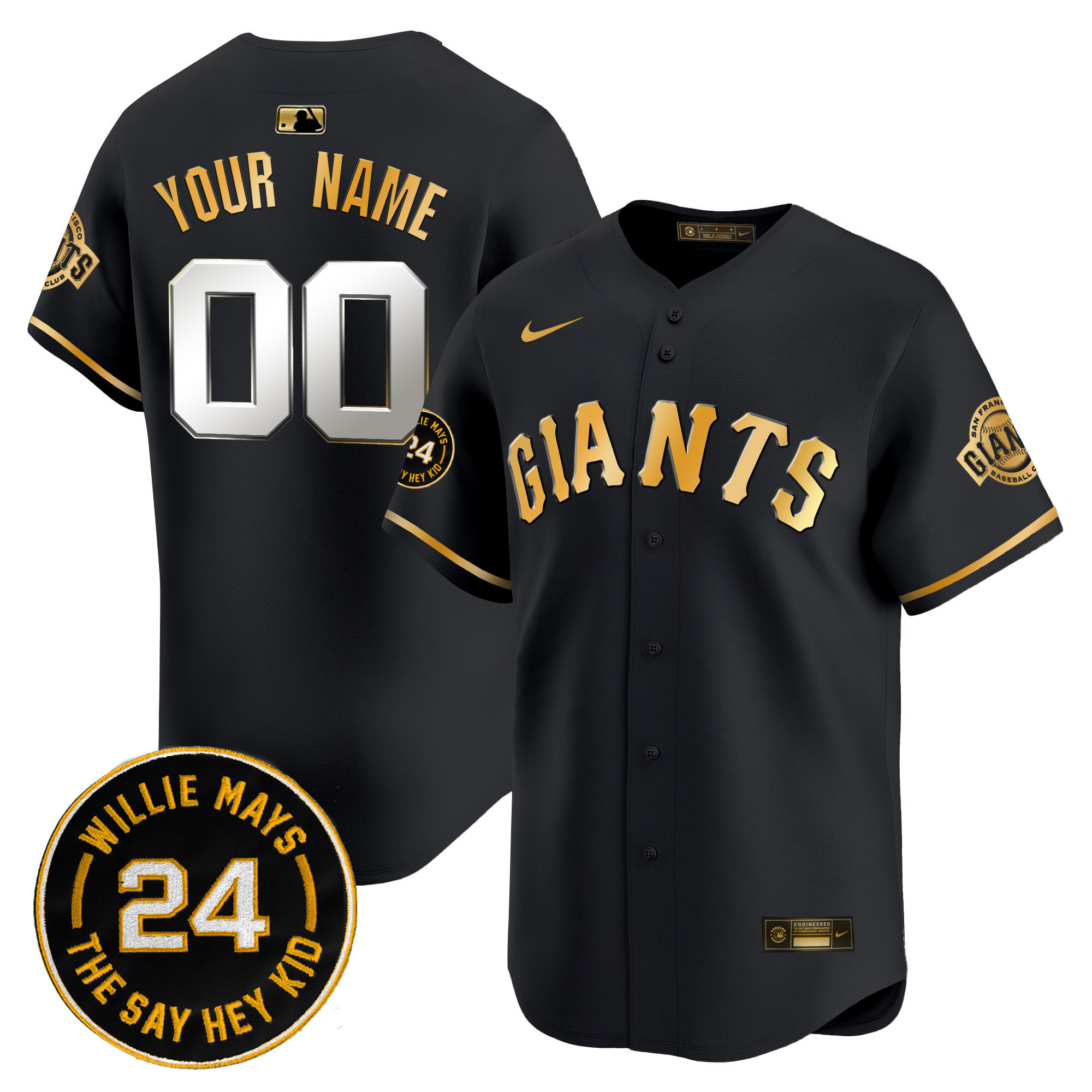 Alternative view of Nike Giants Willie Mays Jersey - White & Gold Edition