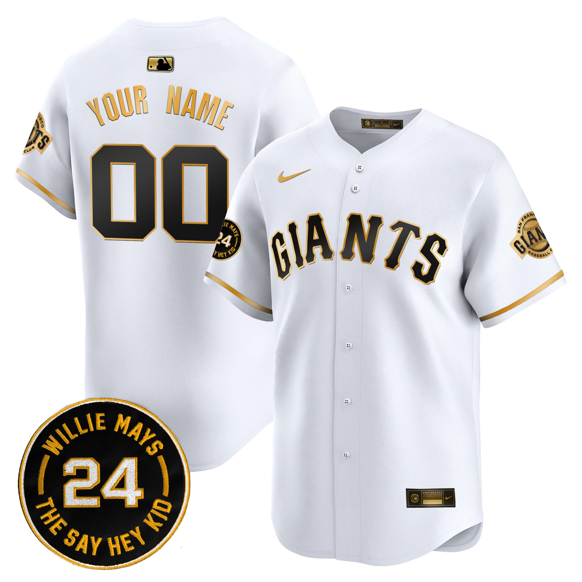 Nike Giants Willie Mays Jersey - White & Gold Edition