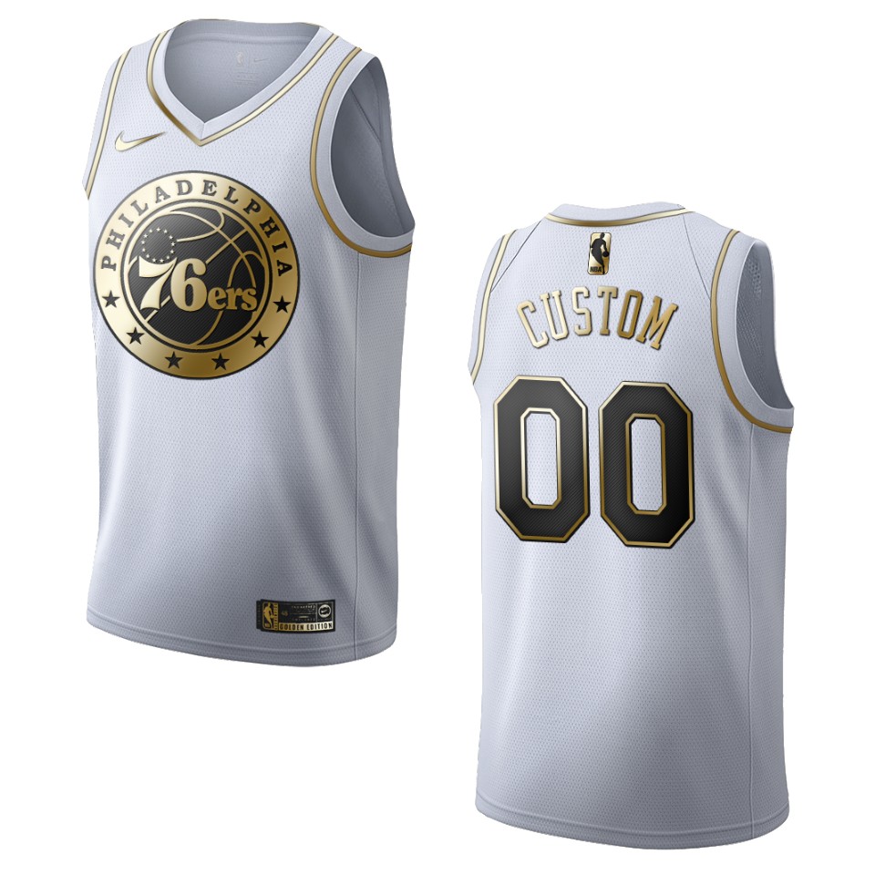 nike golden 76ers White Custom Jersey - Nike 76ers White Custom Jersey