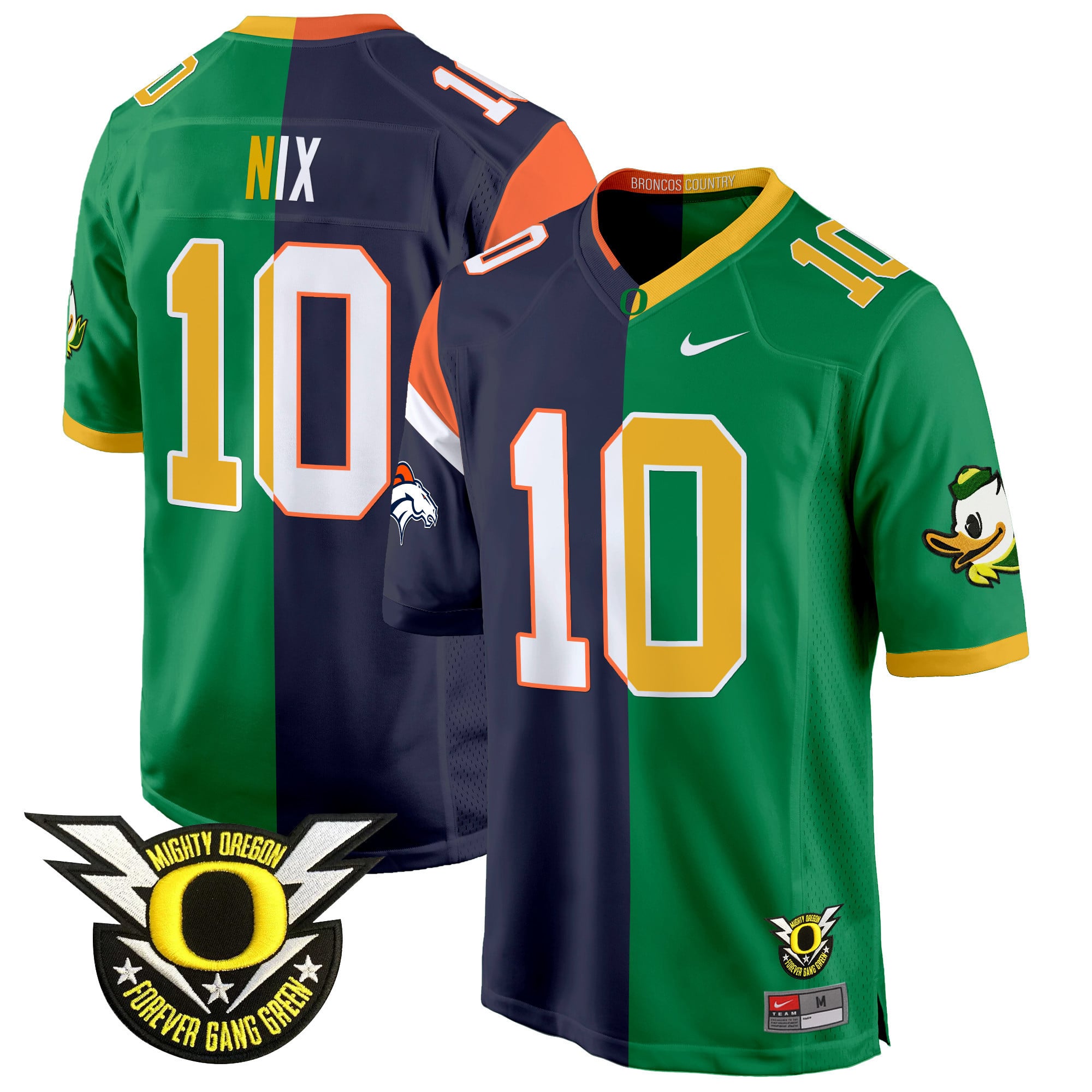 Nike Half-Half Jersey - Nike Half-and-Half Broncos/Oregon Jersey
