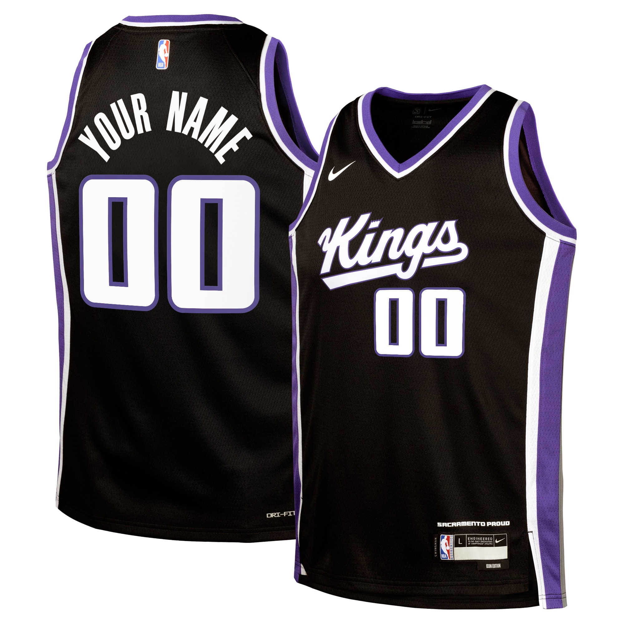 nike Kings Black Custom Jersey - Nike Kings Black Jersey - Custom Icon