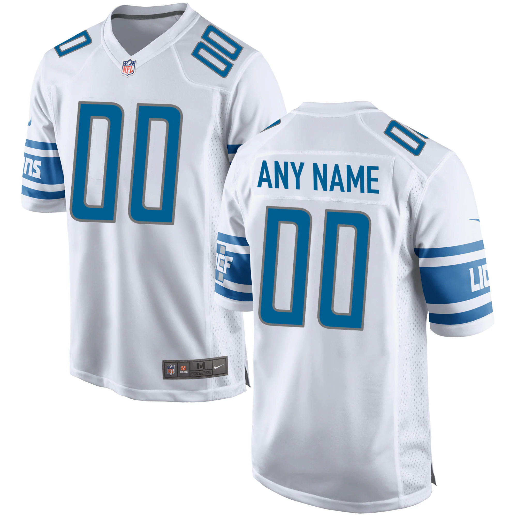 Alternative view of Nike Lions White Custom Jersey - Honolulu Blue Accents