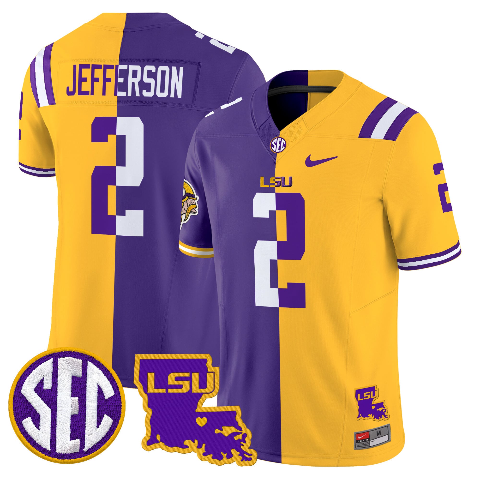 Nike LSU Jefferson #2 Jersey - Gold & Purple