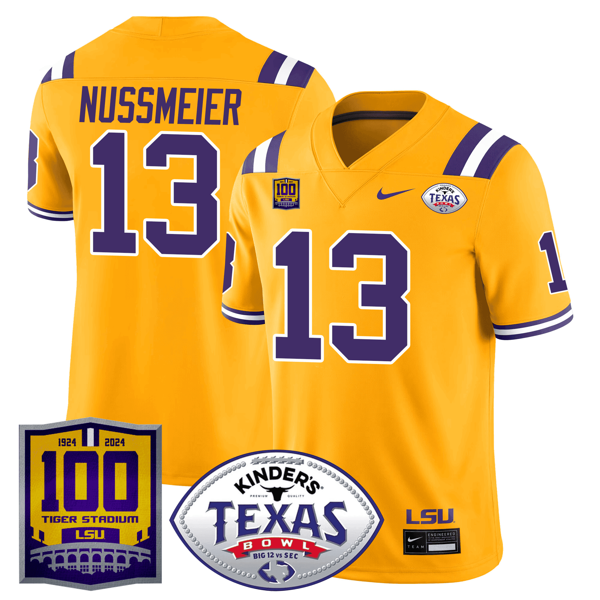 nike LSU Texas Bowl Jersey - Nike LSU Nussmeier #13 Gold Texas Bowl