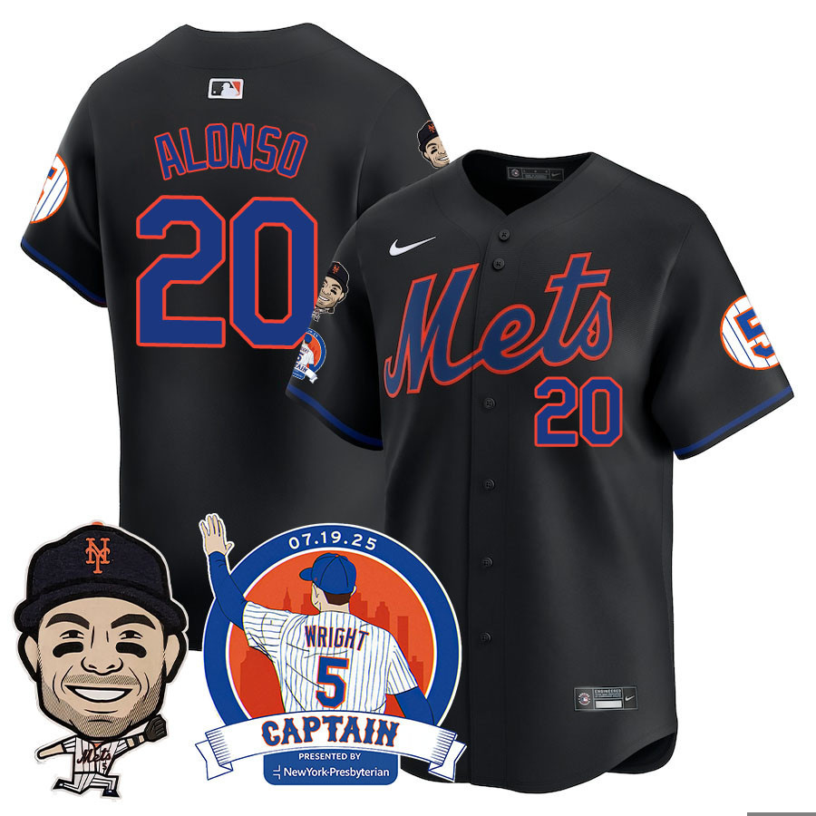 Nike Mets Alonso Black Jersey - Wright Captain Edition