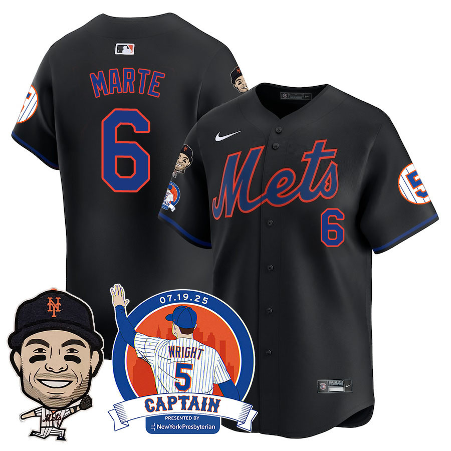 Alternative view of Nike Mets Alonso Black Jersey - Wright Captain Edition