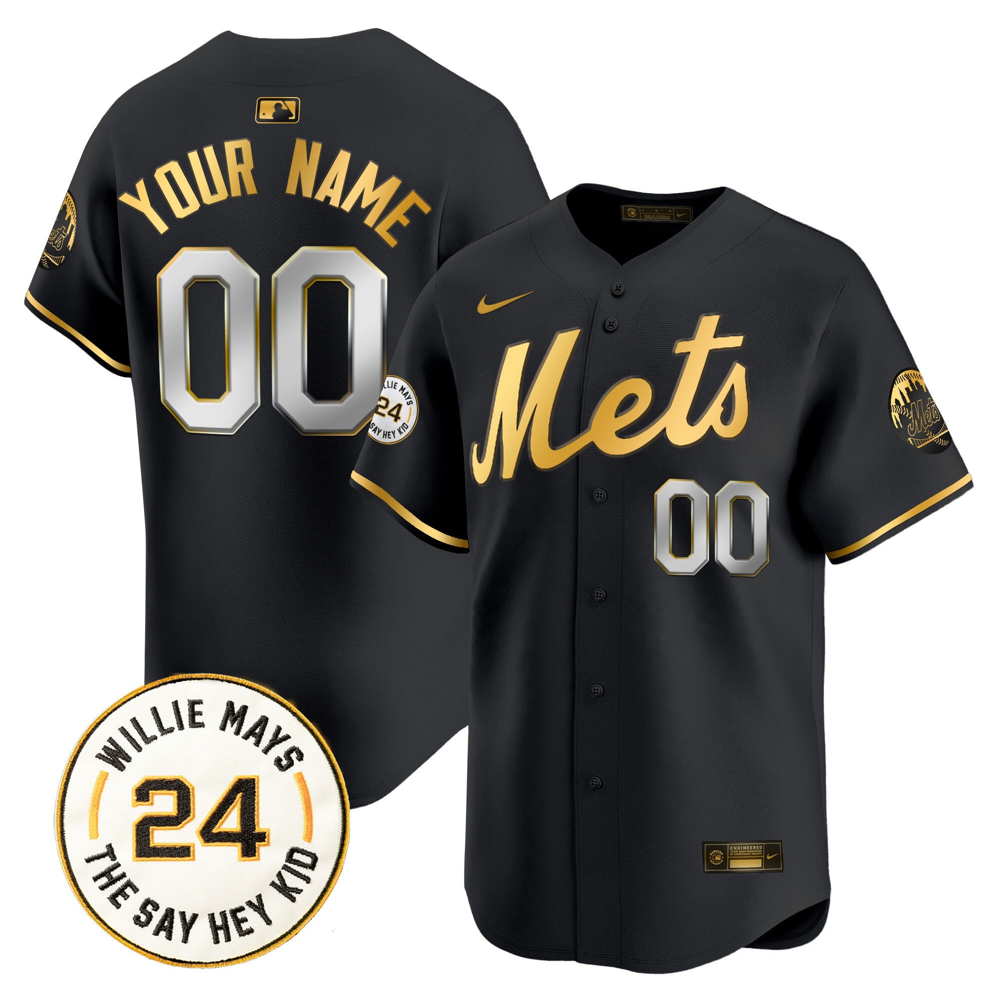 Alternative view of Nike Mets Gold Trim Jersey - Nike Mets White Gold Trim Jersey