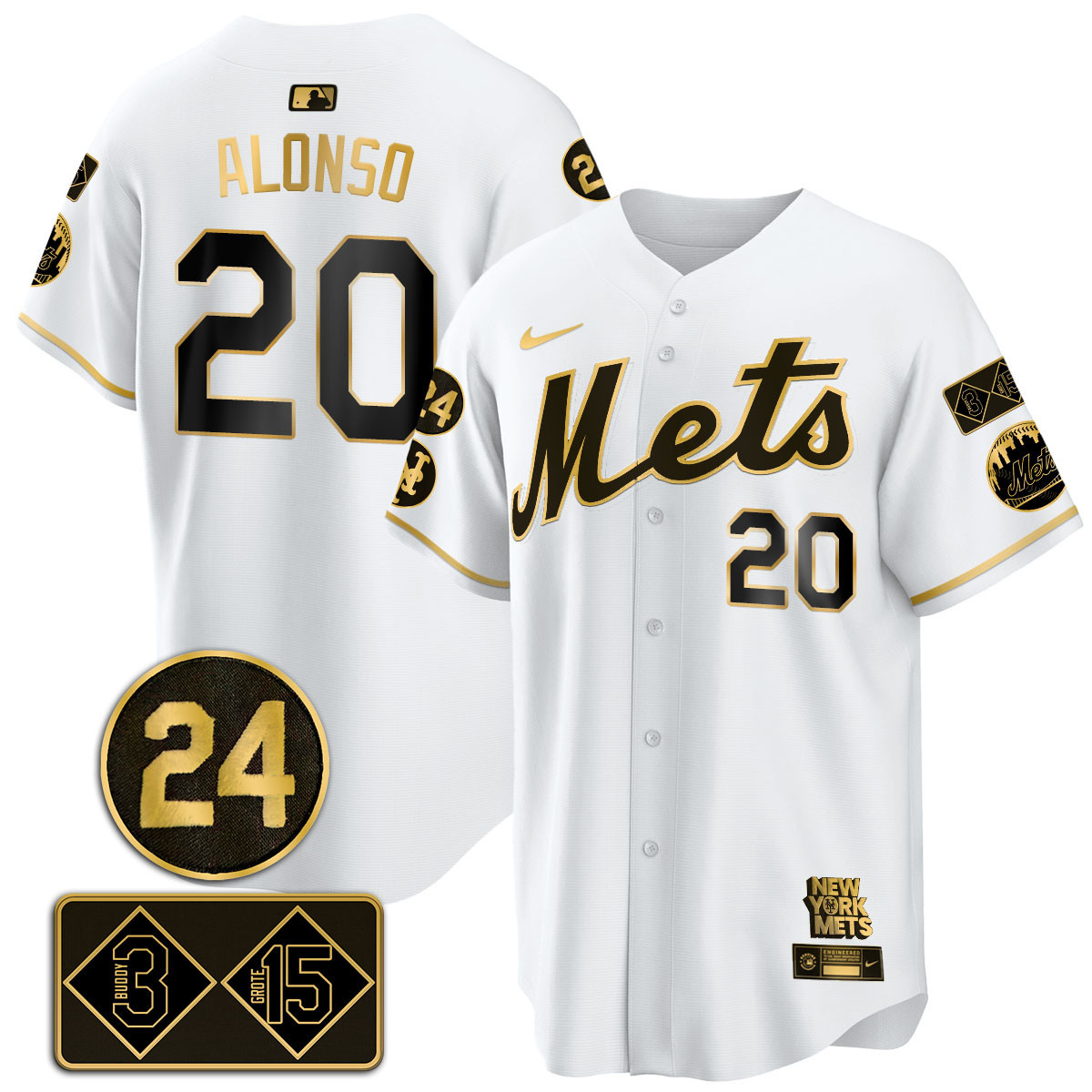 Alternative view of Nike Mets Mays #24 Jersey - Nike Mets Mays #24 White Gold Jersey