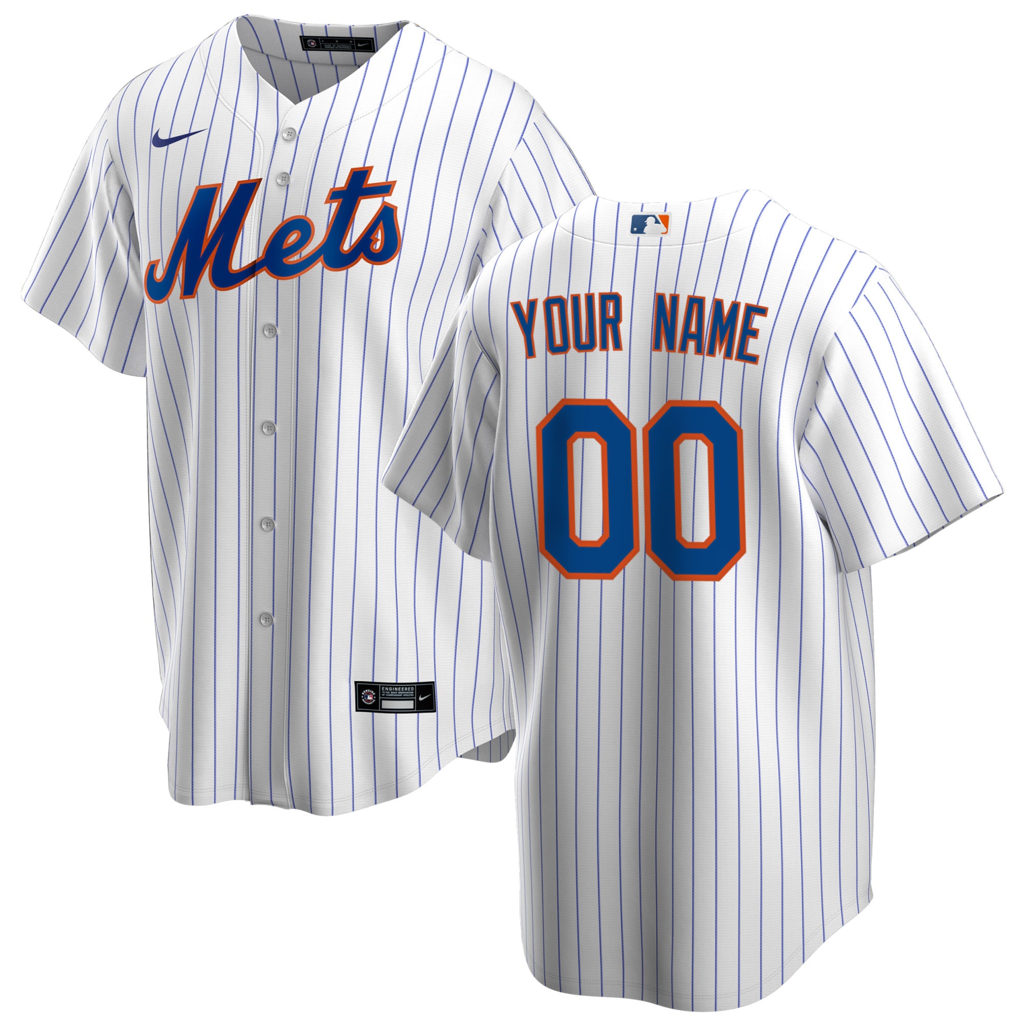Nike Mets Pinstripe Custom Jersey - White/Blue