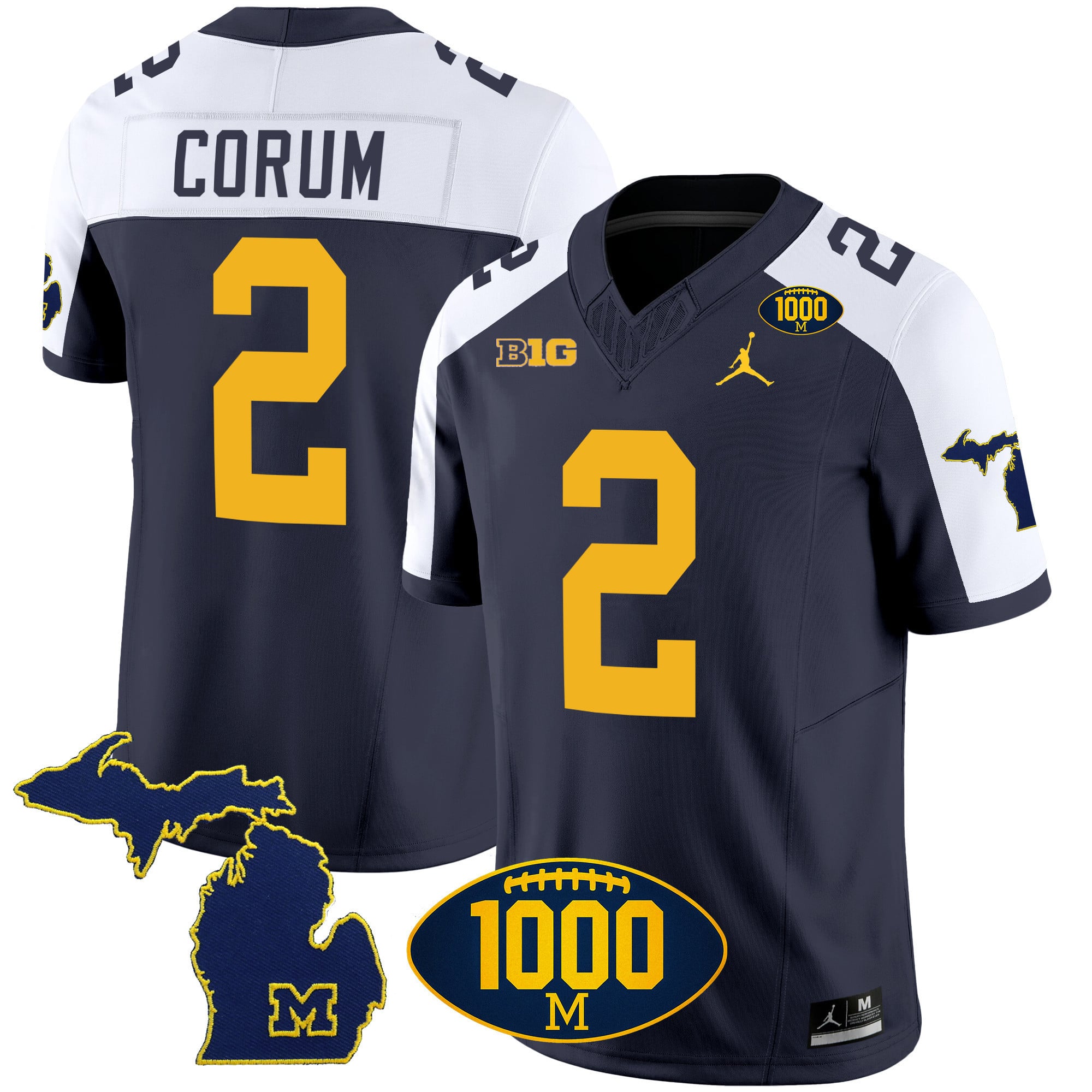 Alternative view of Nike Michigan Wolverines #9 Jersey - Navy & Gold