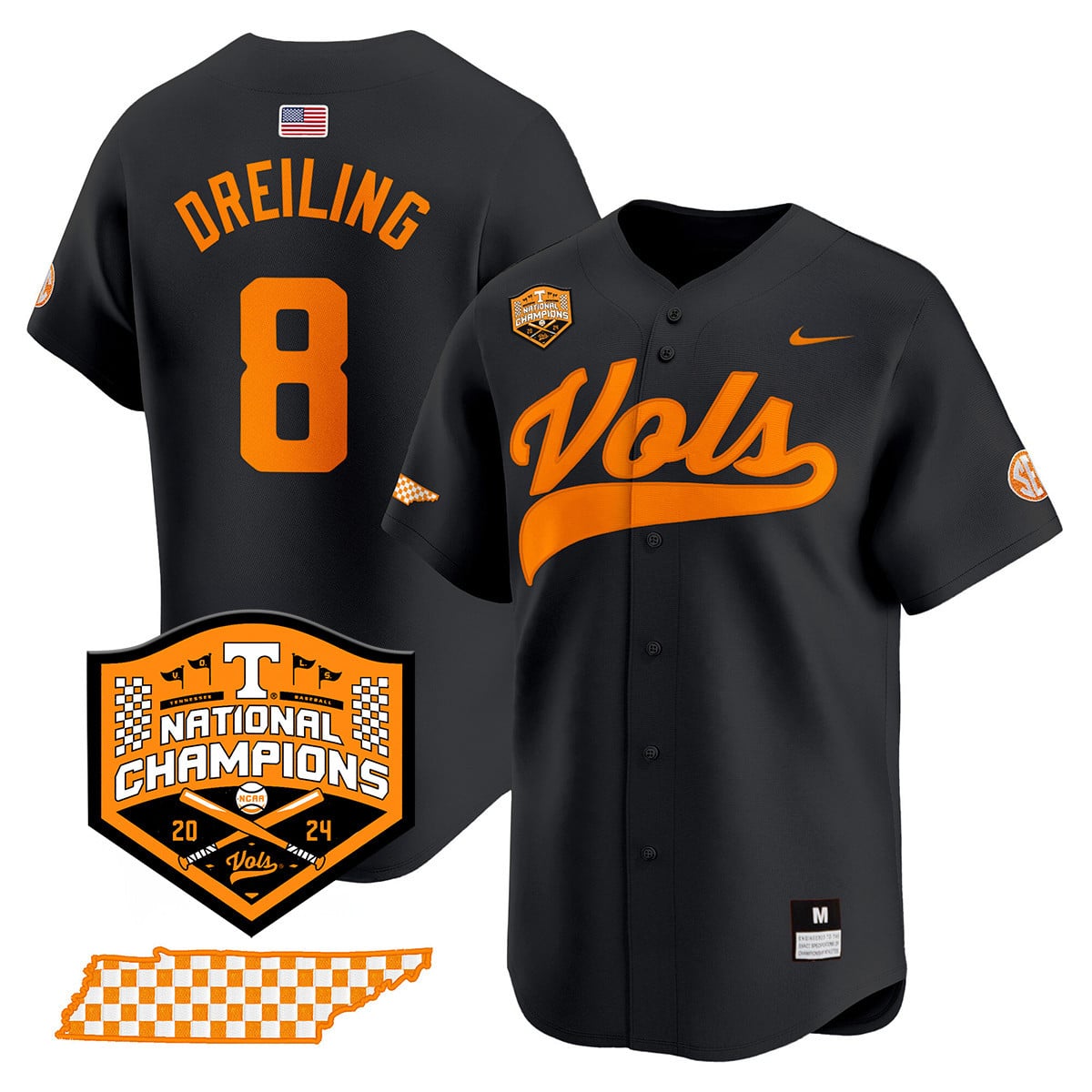 Alternative view of Nike Moore Vols Jersey - Black Tennessee Baseball