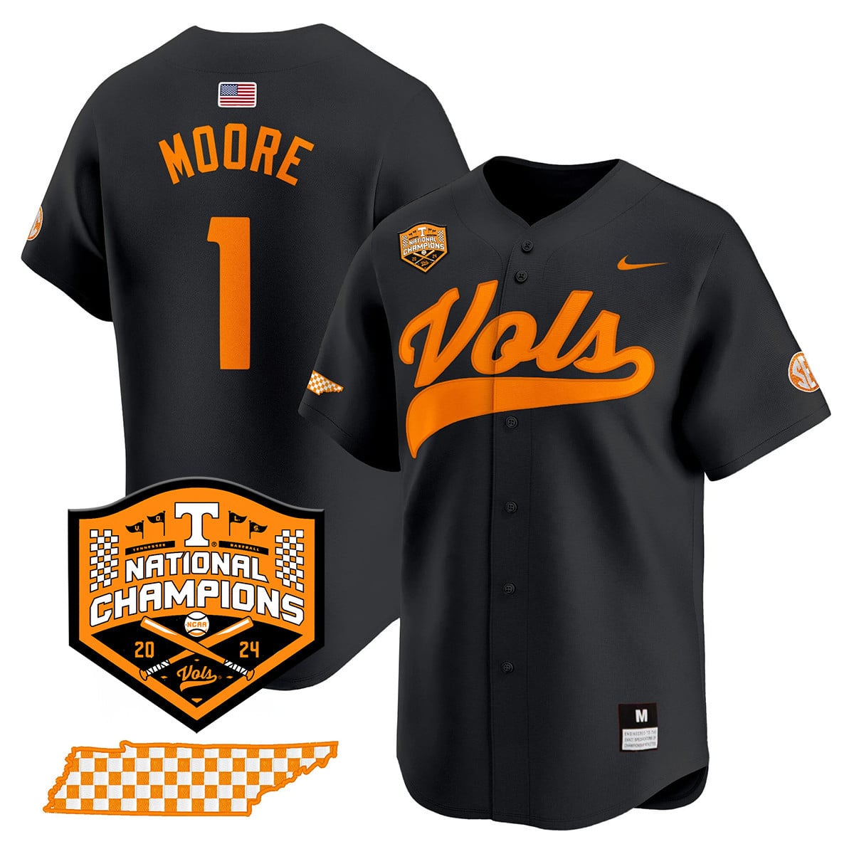 Nike Moore Vols Jersey - Black Tennessee Baseball