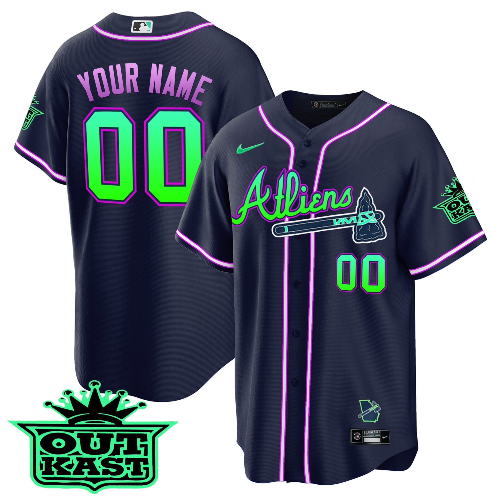 Nike Navy Atlhiens Jersey - Nike Navy Atlhiens Baseball Jersey