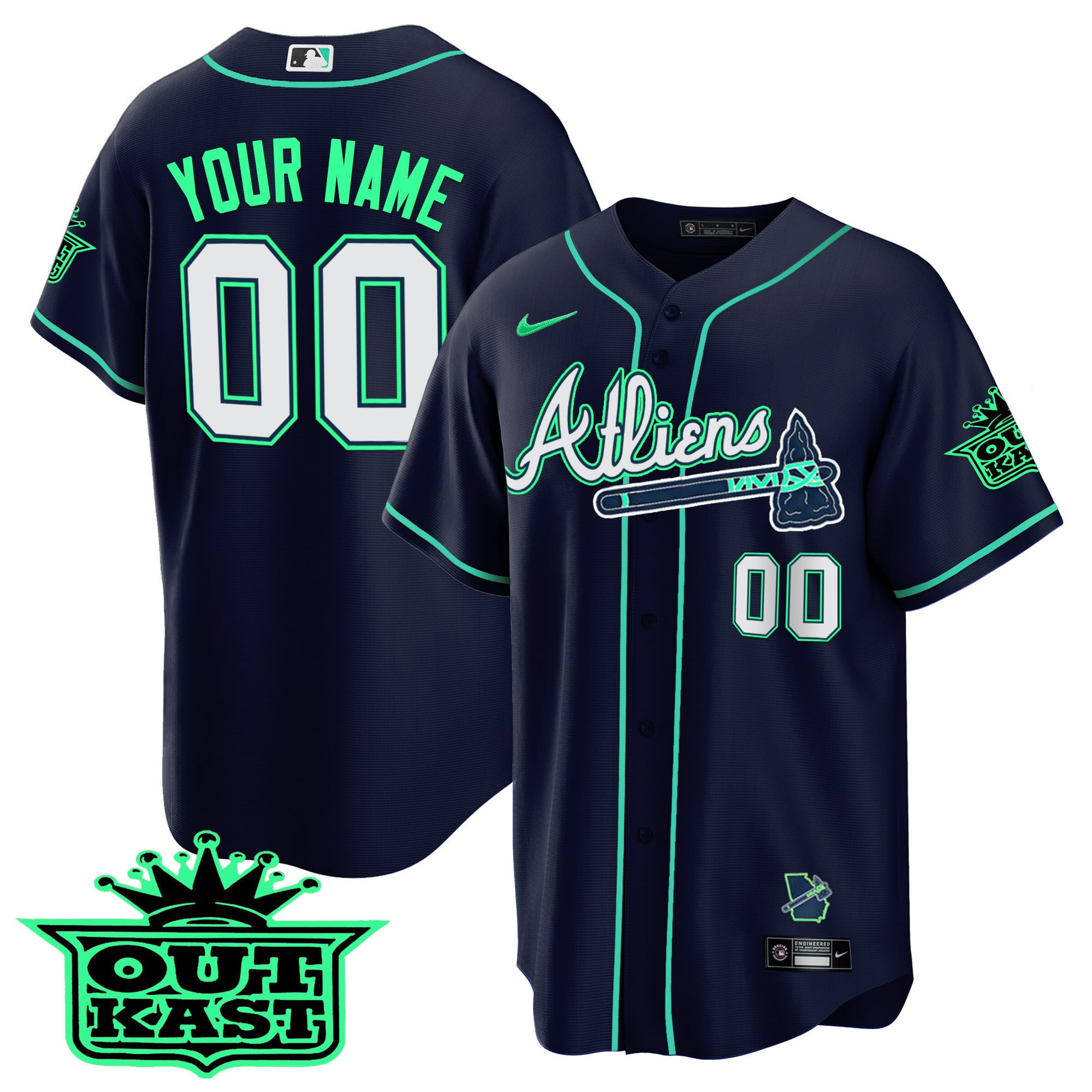 Alternative view of Nike Navy Atlhiens Jersey - Nike Navy Atlhiens Baseball Jersey