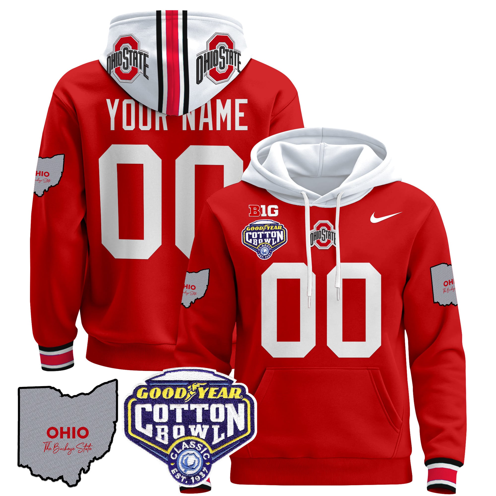 Alternative view of nike Ohio State White Hoodie - Nike Ohio State Buckeyes Personalized