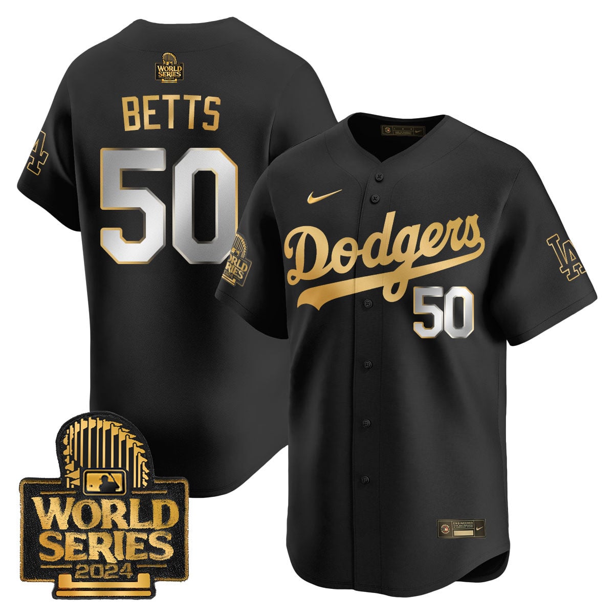Alternative view of Nike Ohtani Dodgers Black Gold Jersey - World Series 2024
