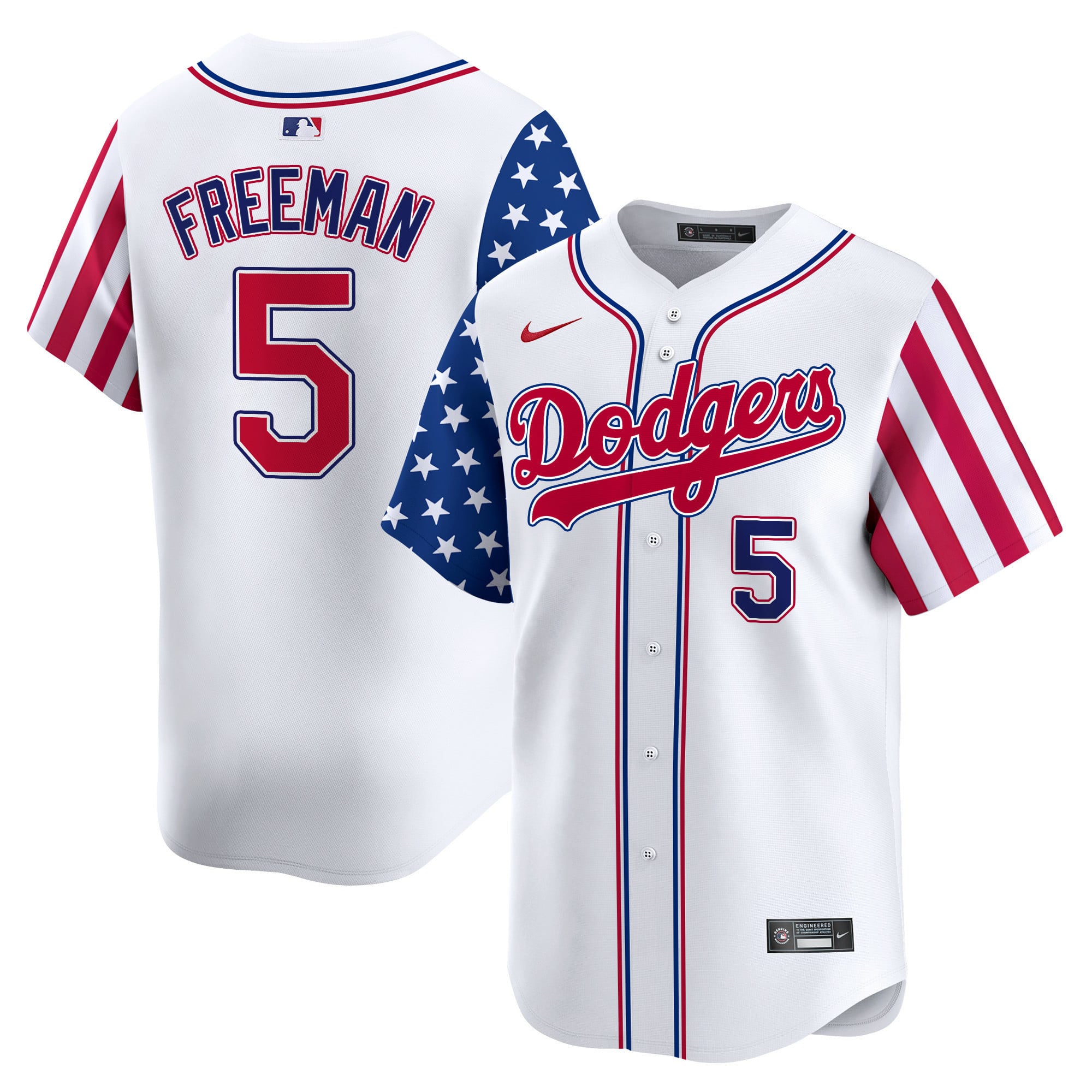 Alternative view of Nike Ohtani Dodgers Jersey - White Stars & Stripes Edition