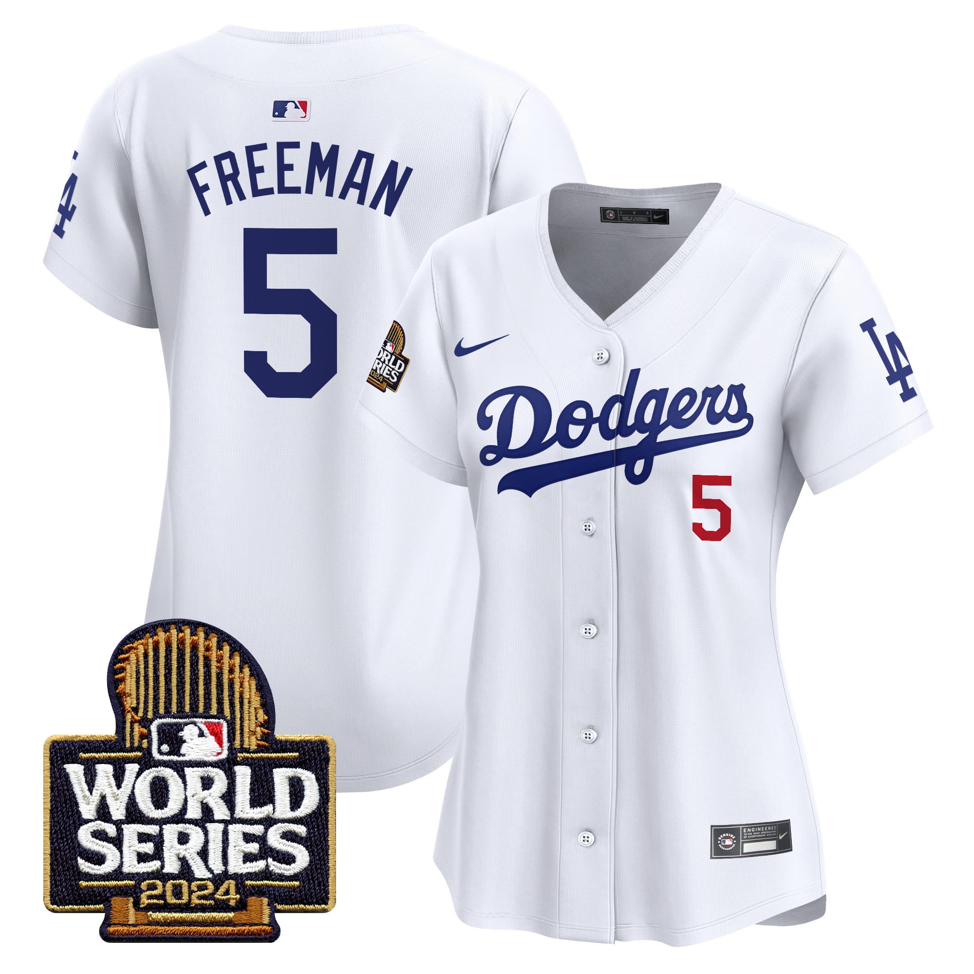 Alternative view of Nike Ohtani Dodgers White Jersey - 2024 World Series Patch