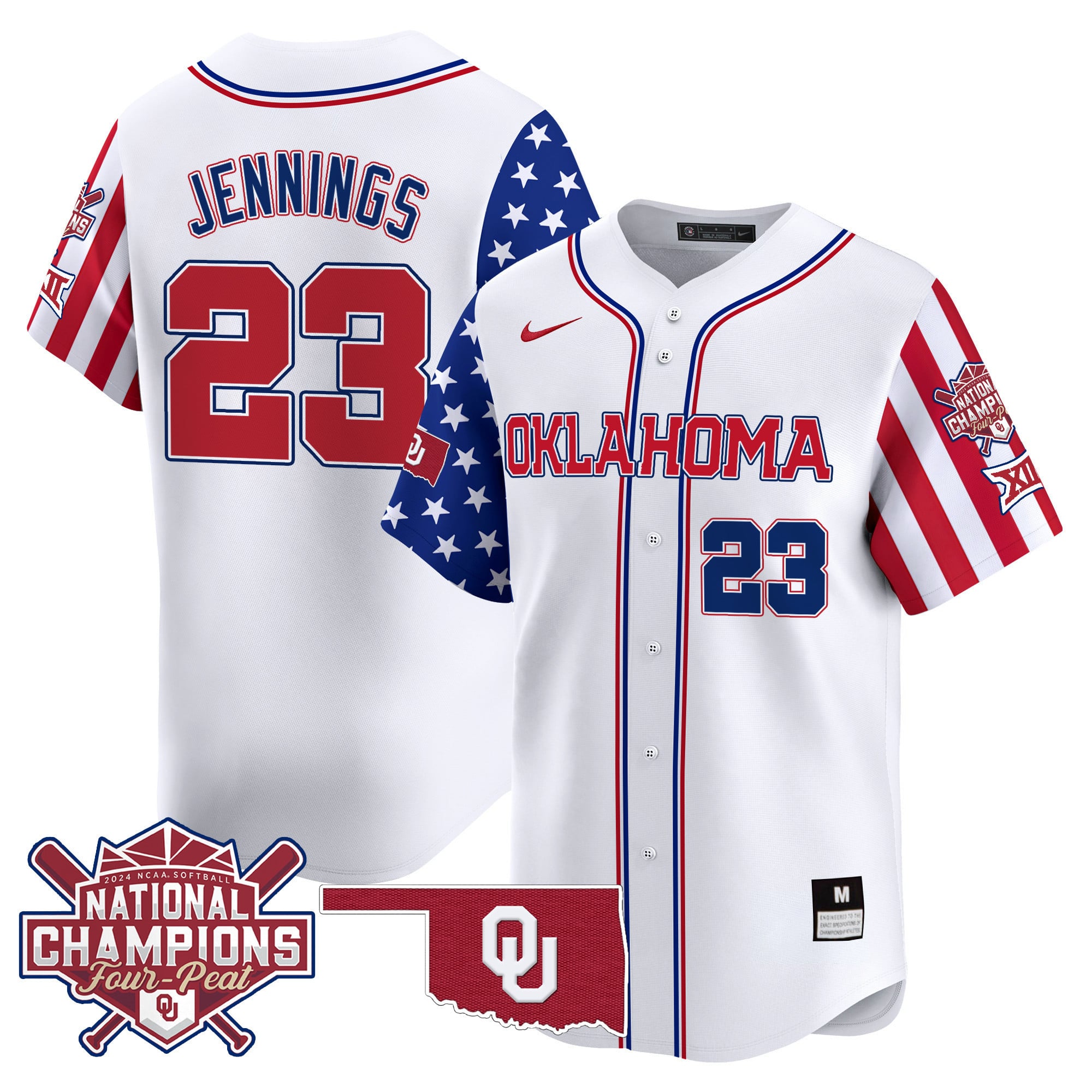 Alternative view of Nike Oklahoma Sooners #24 Jersey - White NCAA Champions