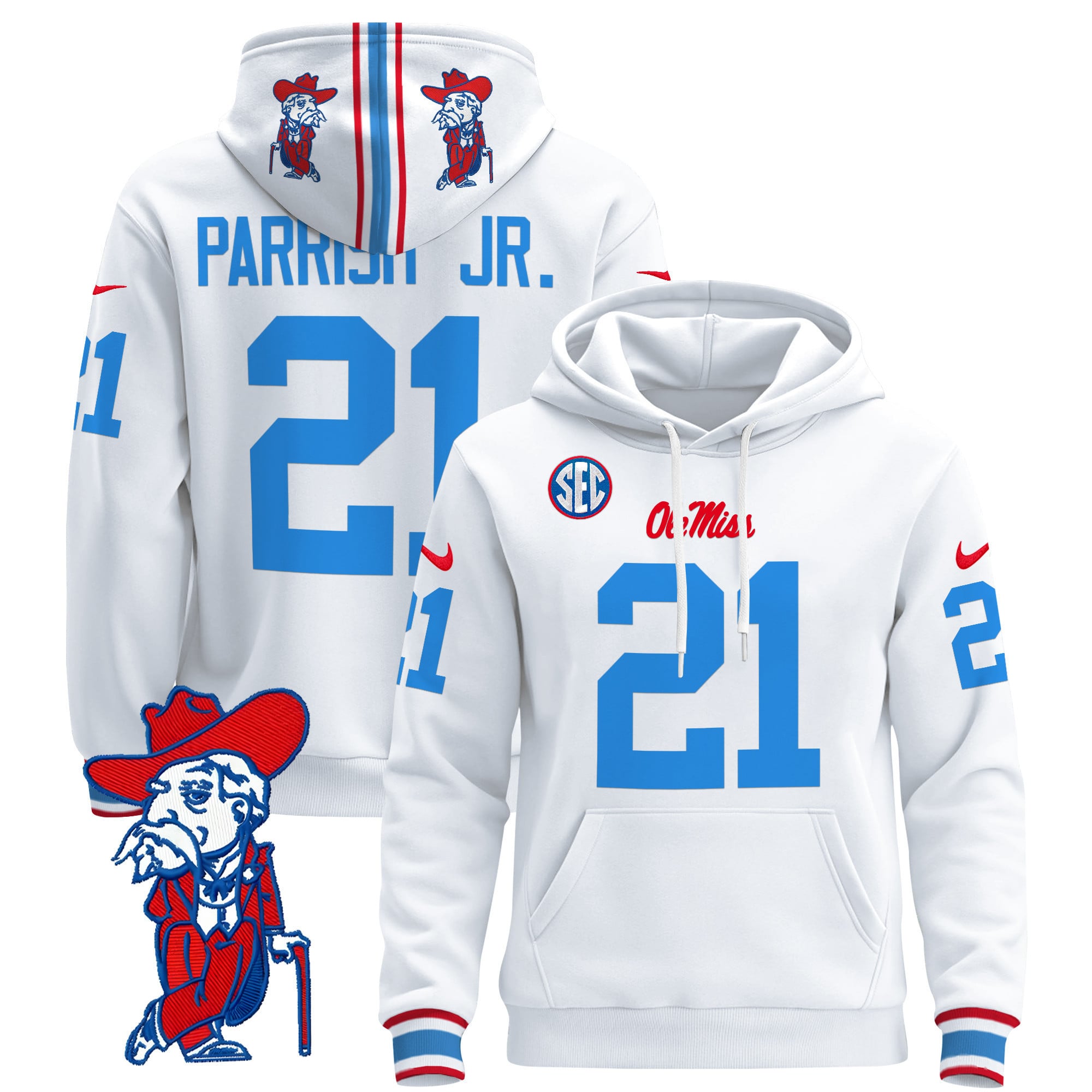 Alternative view of Nike Ole Miss White Hoodie - Nike Ole Miss Rebels #2 White Hoodie