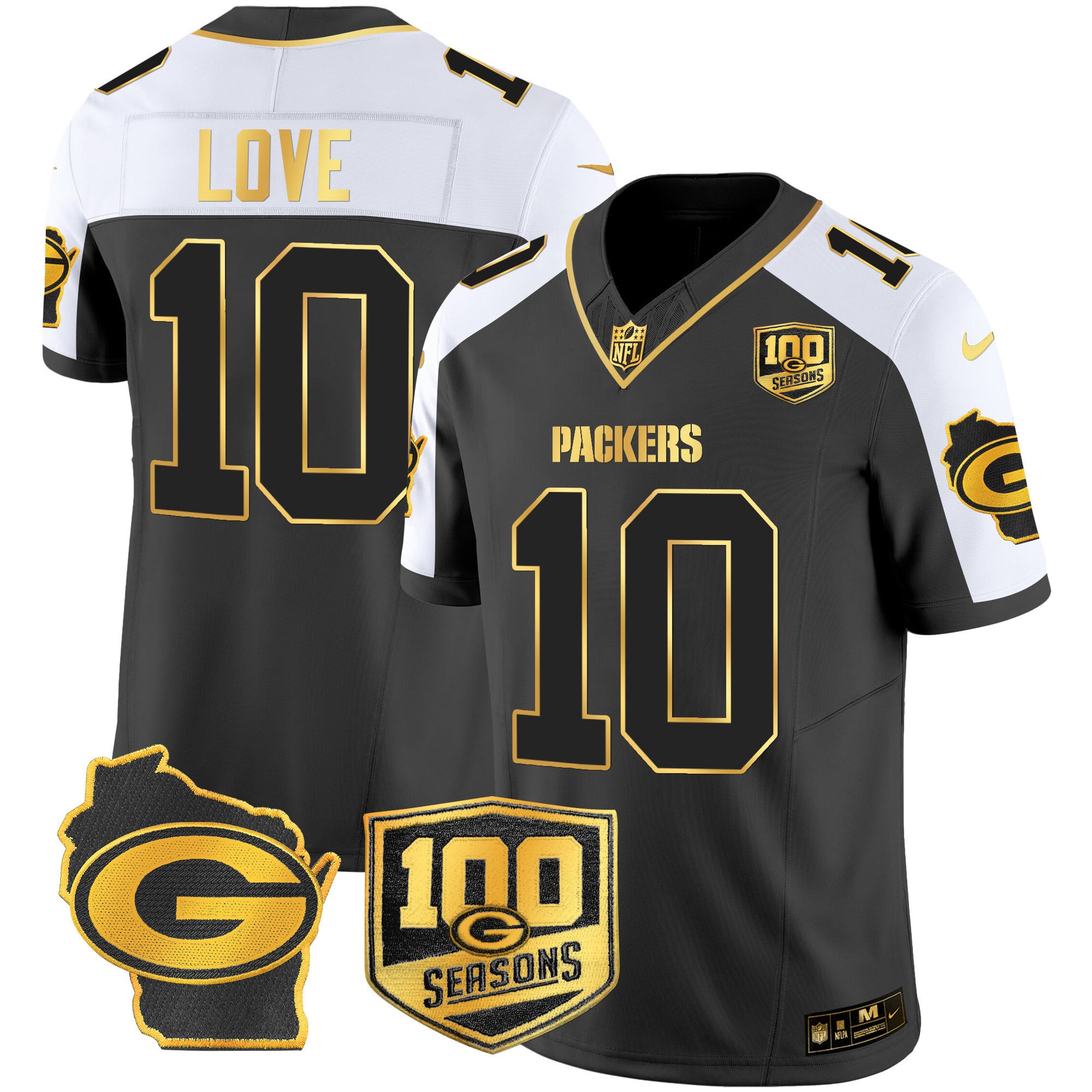 nike Packers Love #10 Jersey - Nike Packers Love #10 Black 100 Seasons