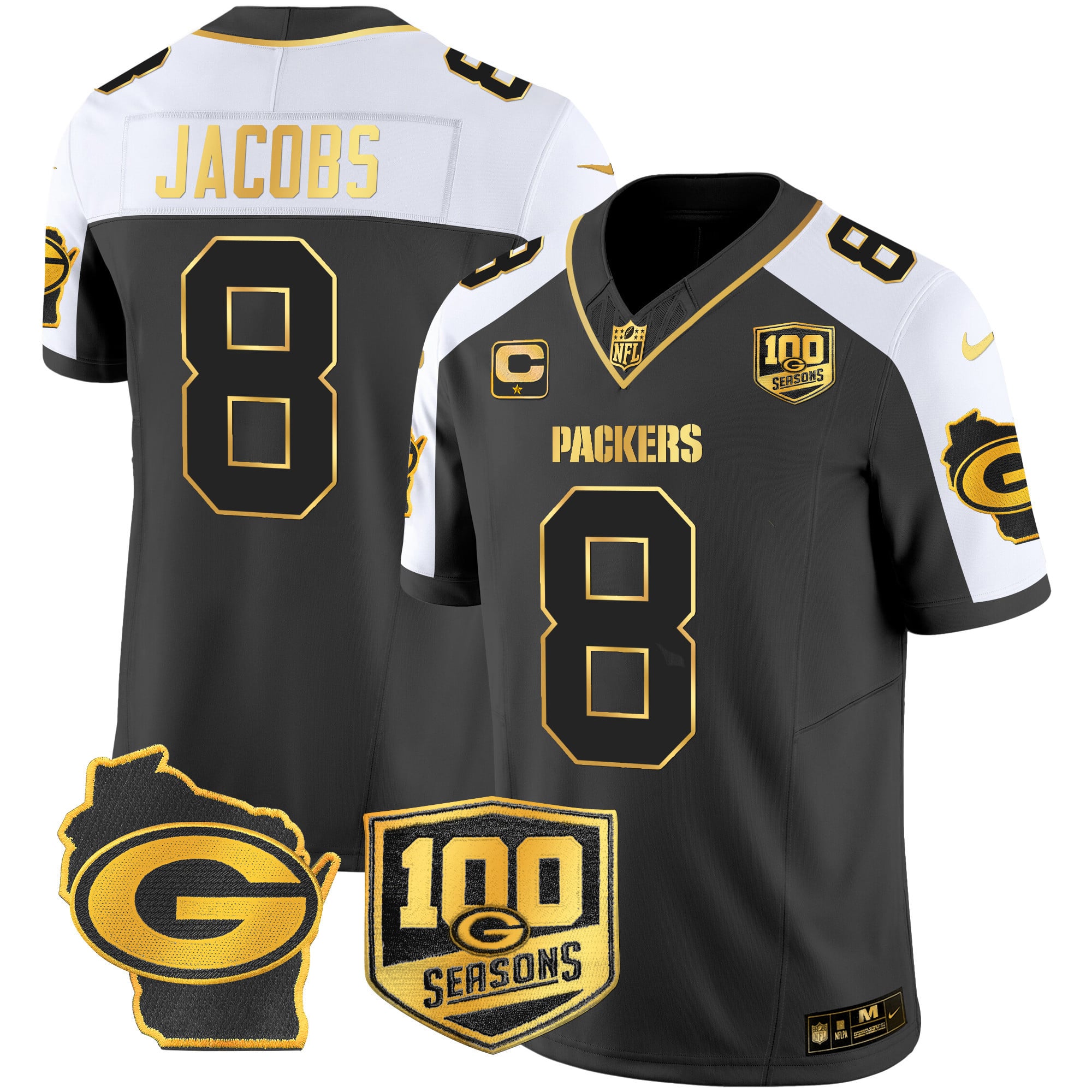 Alternative view of nike Packers Love #10 Jersey - Nike Packers Love #10 Black 100 Seasons