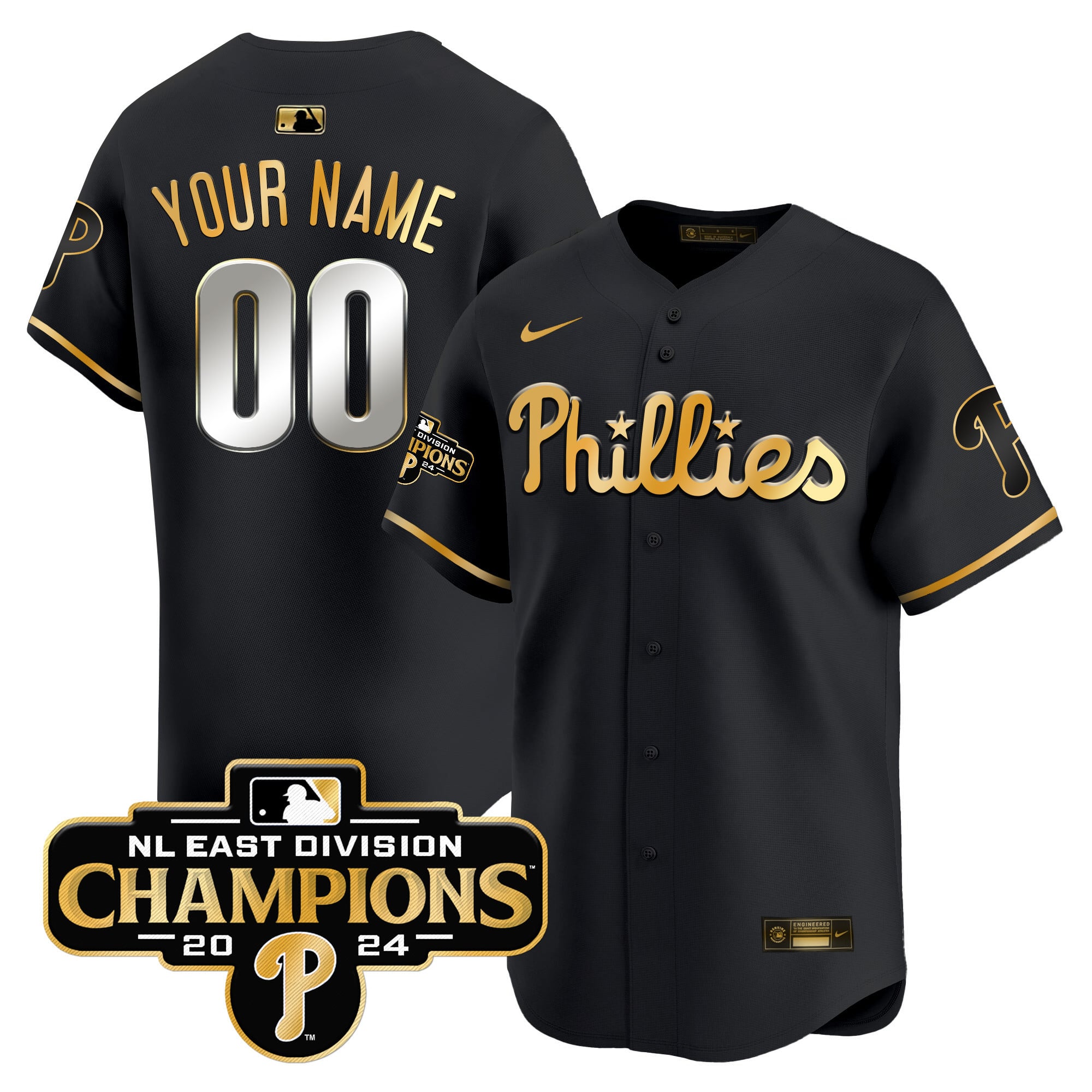 Nike Phillies Black Gold Jersey - Personalized Edition
