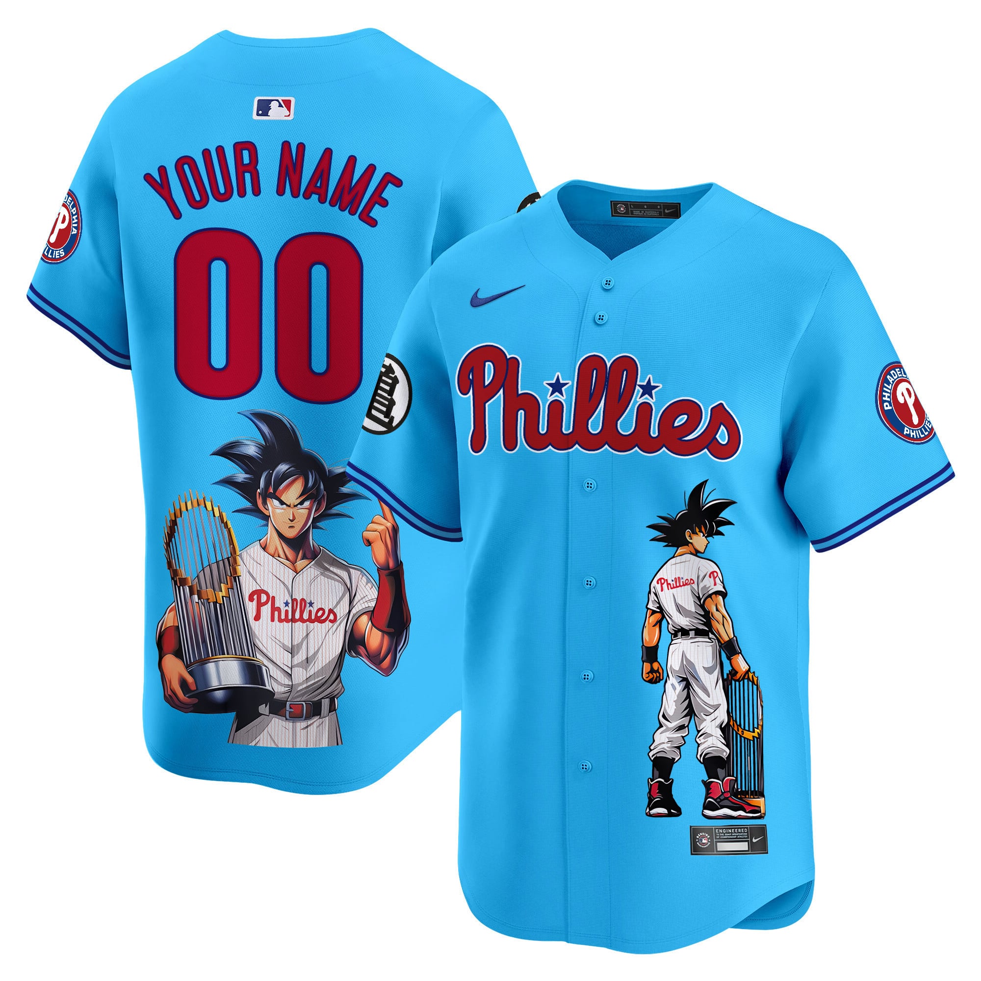 Alternative view of Nike Phillies Goku Jersey - Custom Dragon Ball Z Design