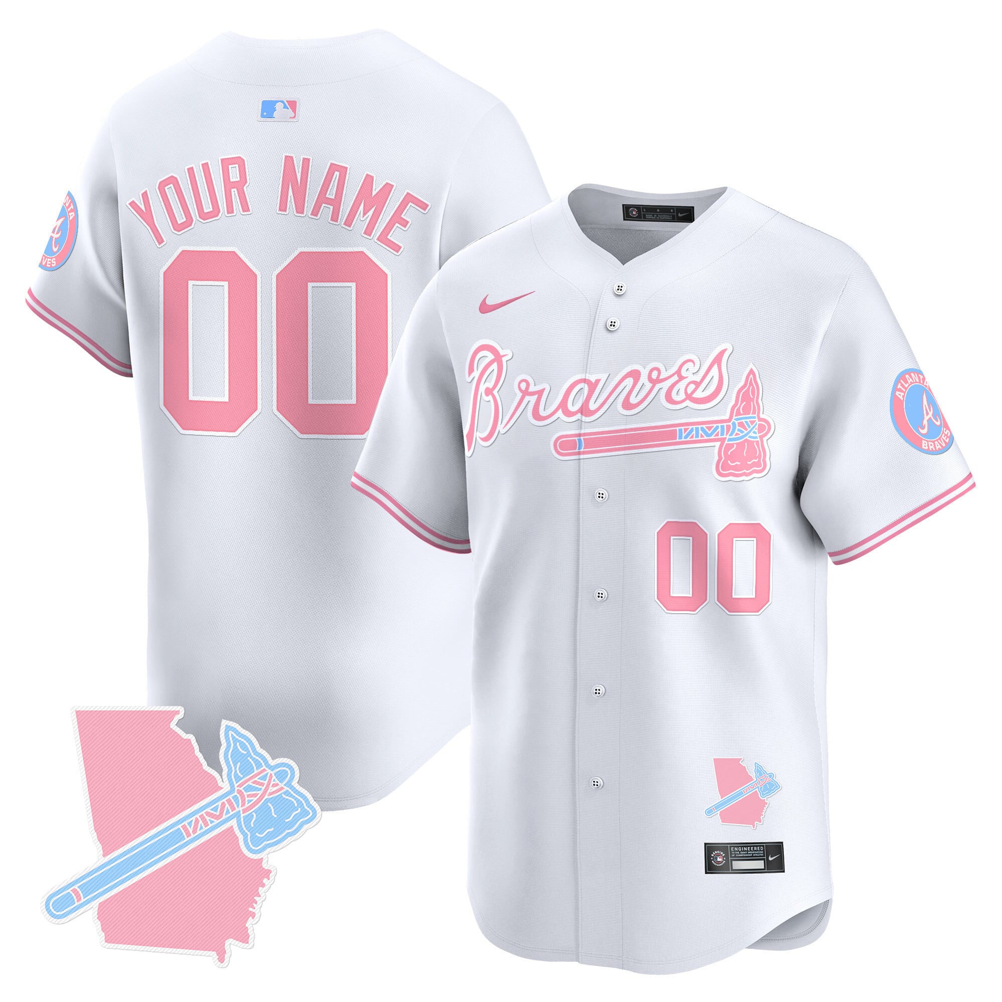 Alternative view of Nike Pink Braves Jersey - Custom MLB Baseball Shirt