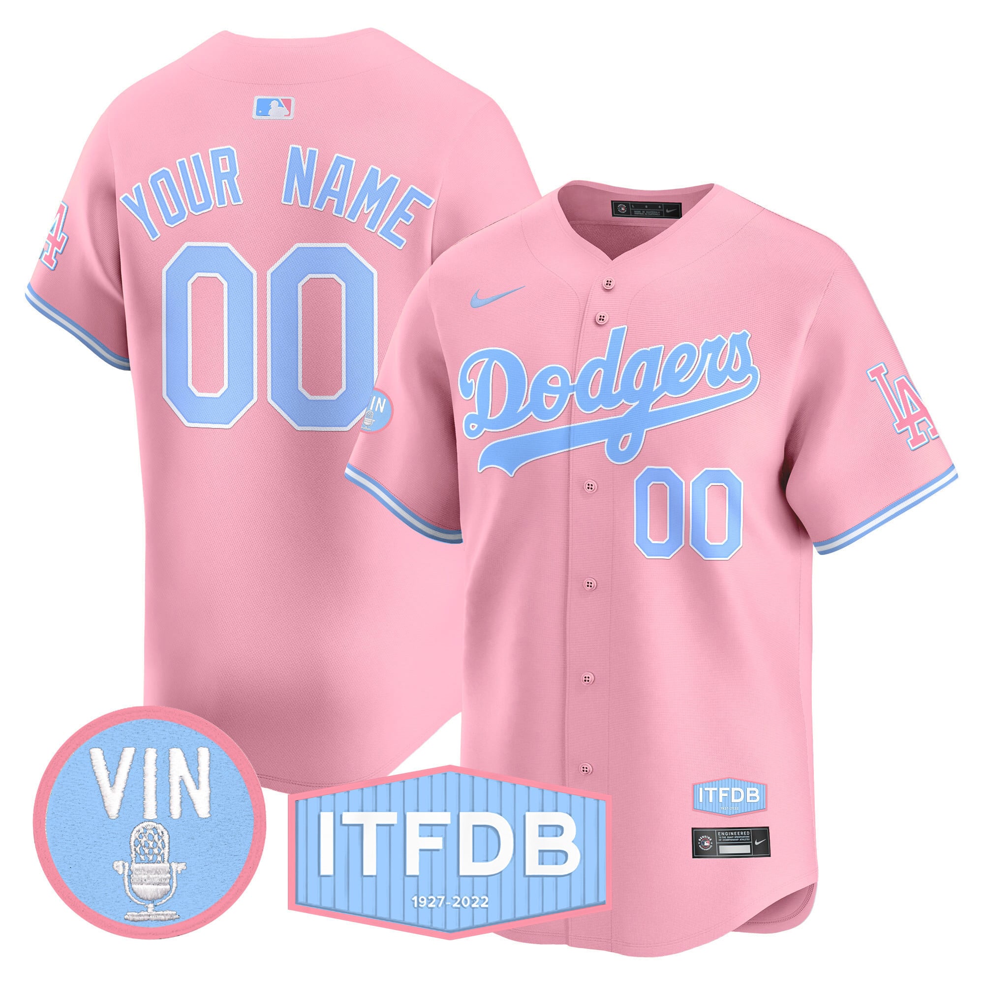 Nike Pink Dodgers Custom Jersey - Personalized Baseball Style