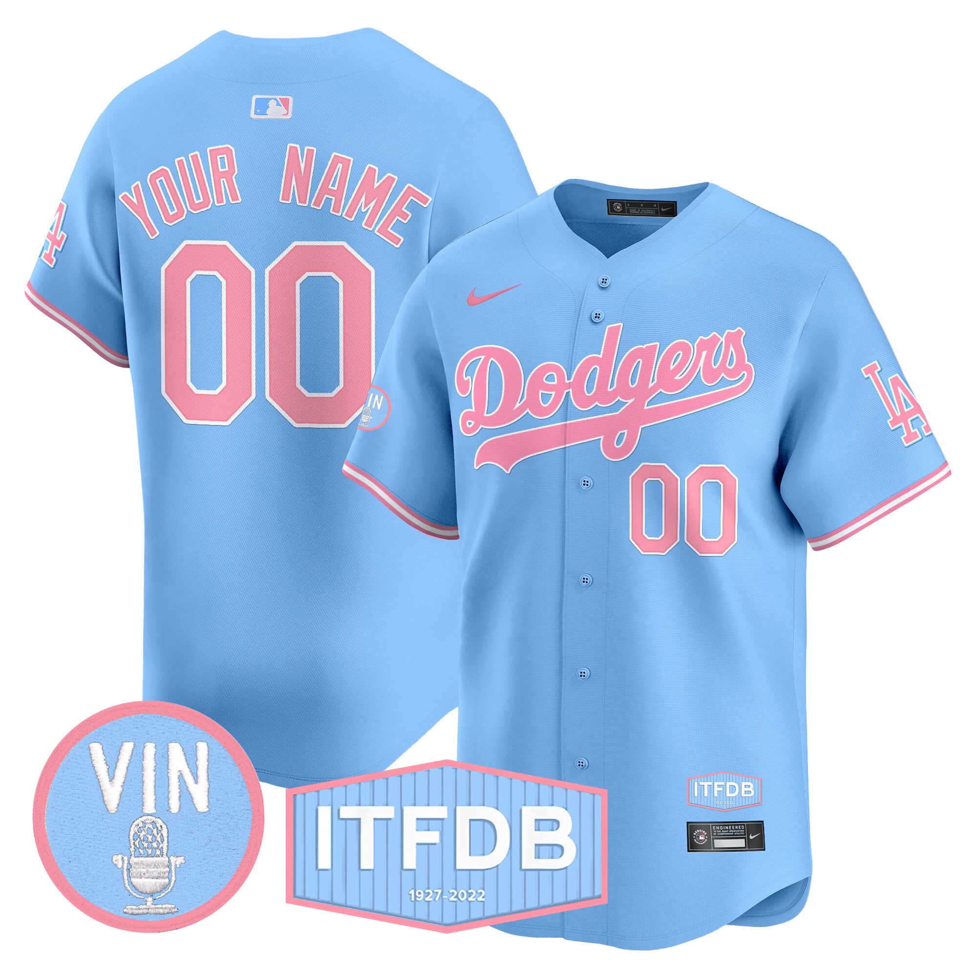 Alternative view of Nike Pink Dodgers Custom Jersey - Personalized Baseball Style