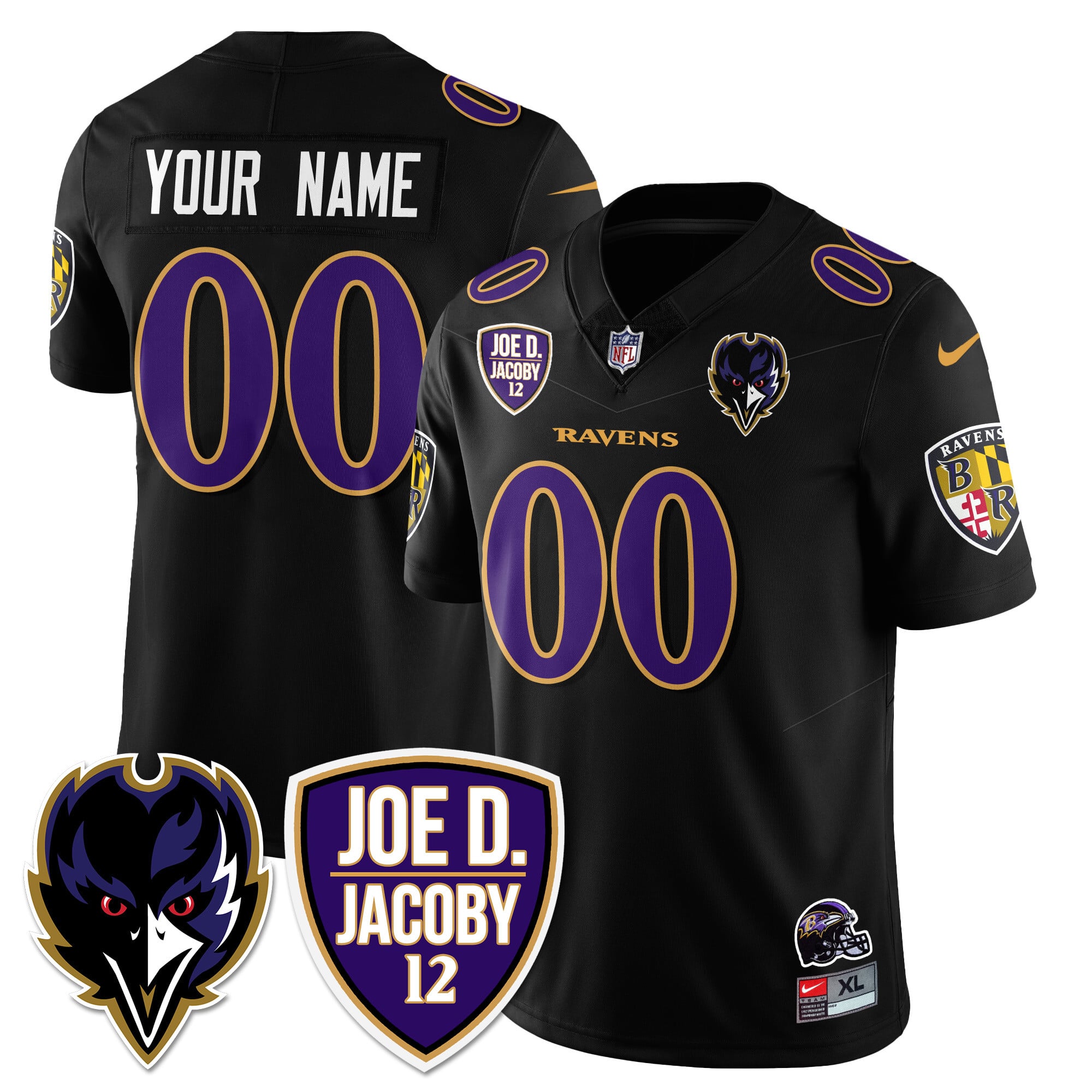 Alternative view of Nike Ravens Custom Black Jersey - Design Your Own!