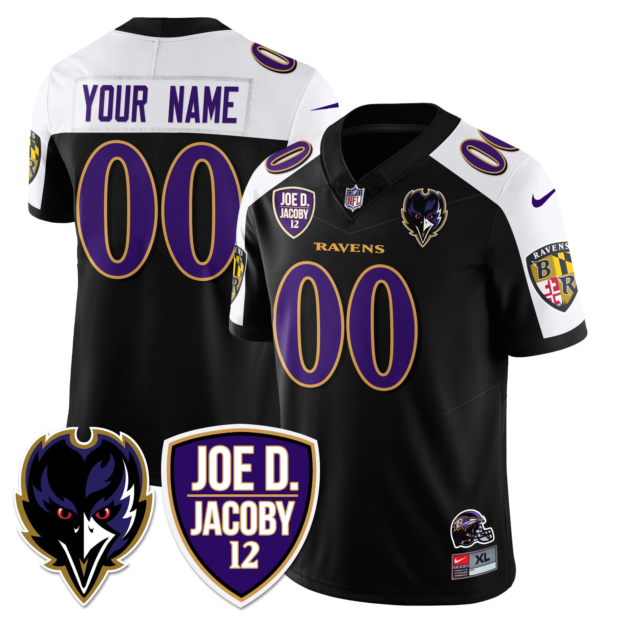 Nike Ravens Custom Black Jersey - Design Your Own!