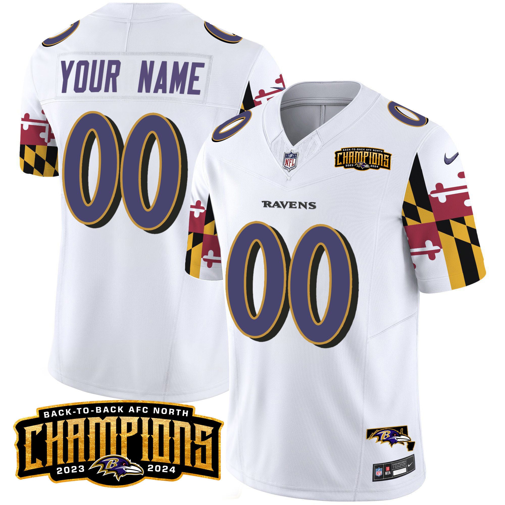 Alternative view of Nike Ravens Purple Custom Jersey - Maryland Flag Sleeve