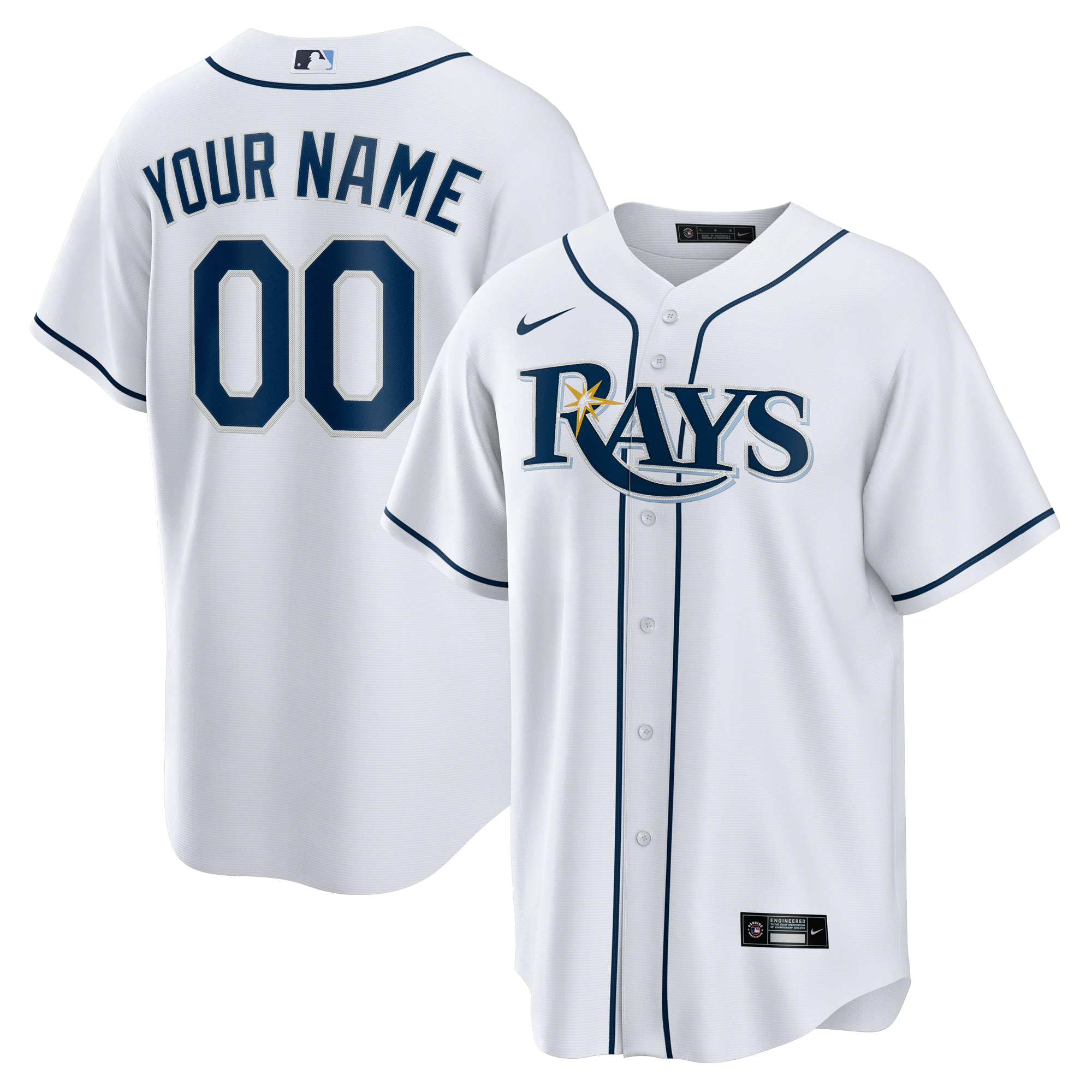 Nike Rays White Home Custom Jersey - MLB Authentic