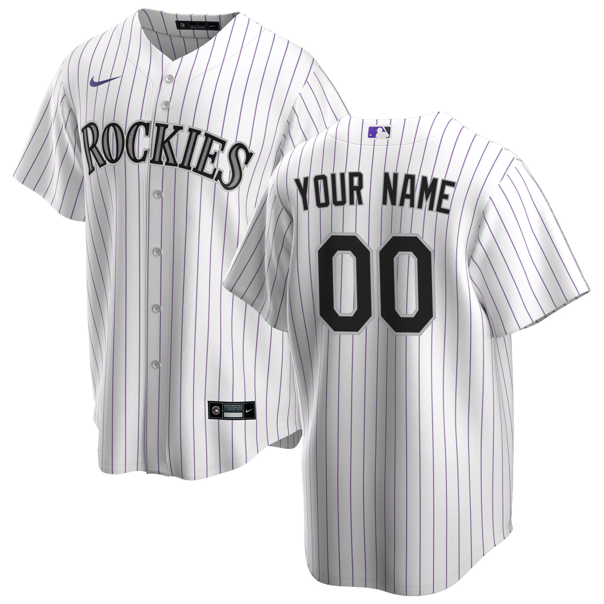 Alternative view of Nike Rockies White Pinstripe Custom Jersey - Personalized MLB