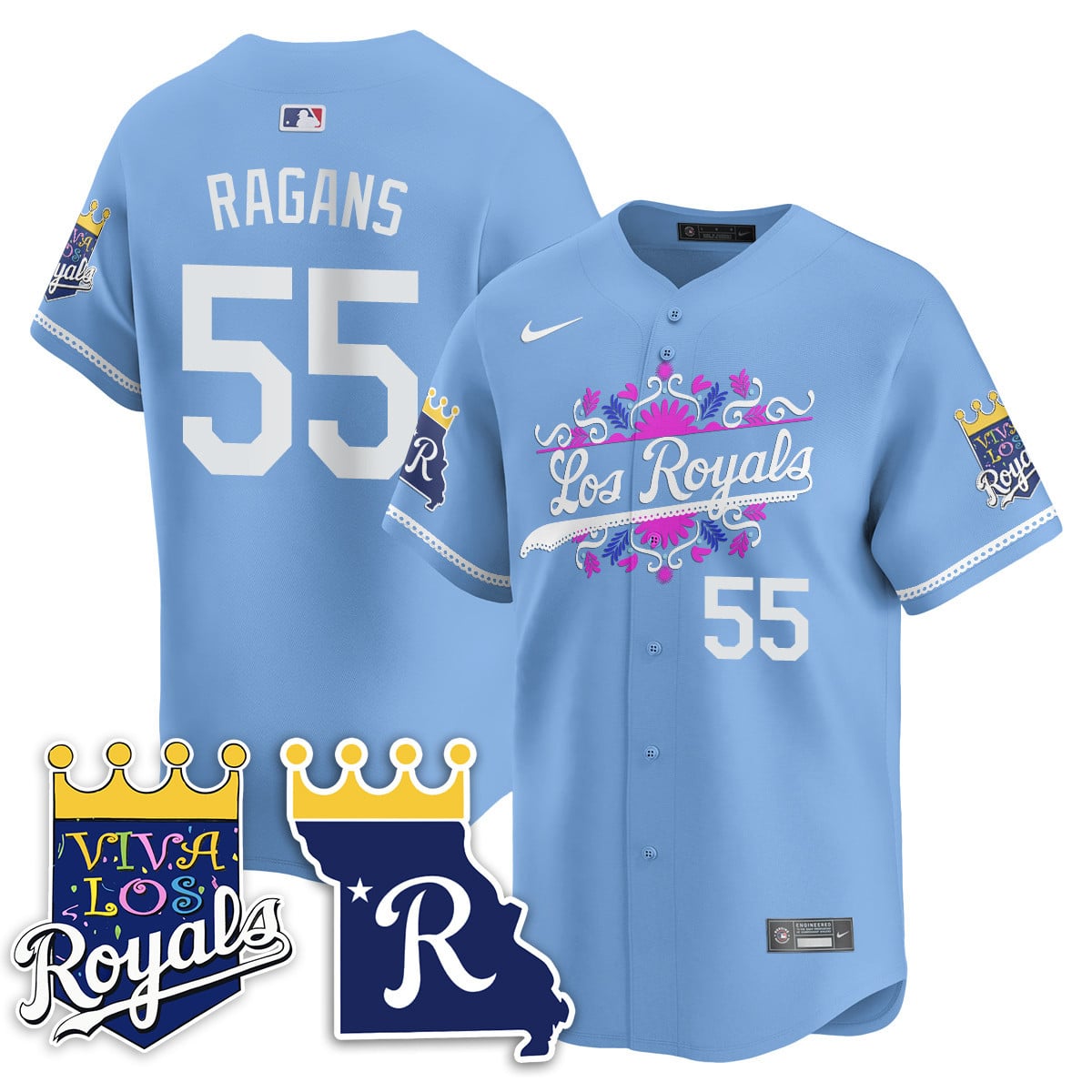 Alternative view of Nike Royals Perez #13 Jersey - Light Blue ‘Viva Los Royals’
