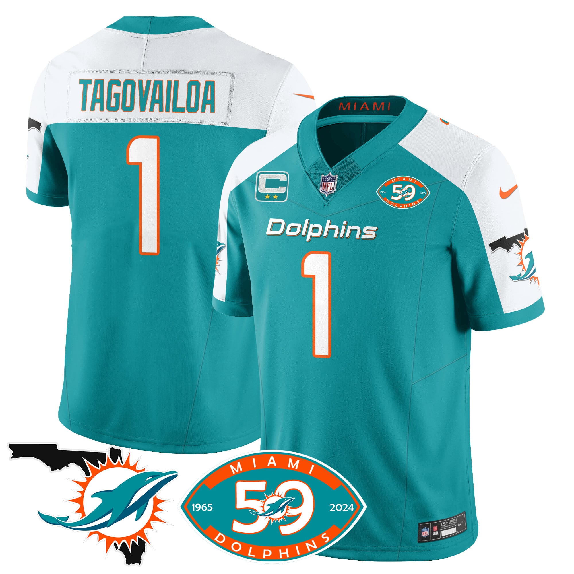 Nike Tagovailoa Dolphins Jersey - Aqua 59th Anniversary Edition