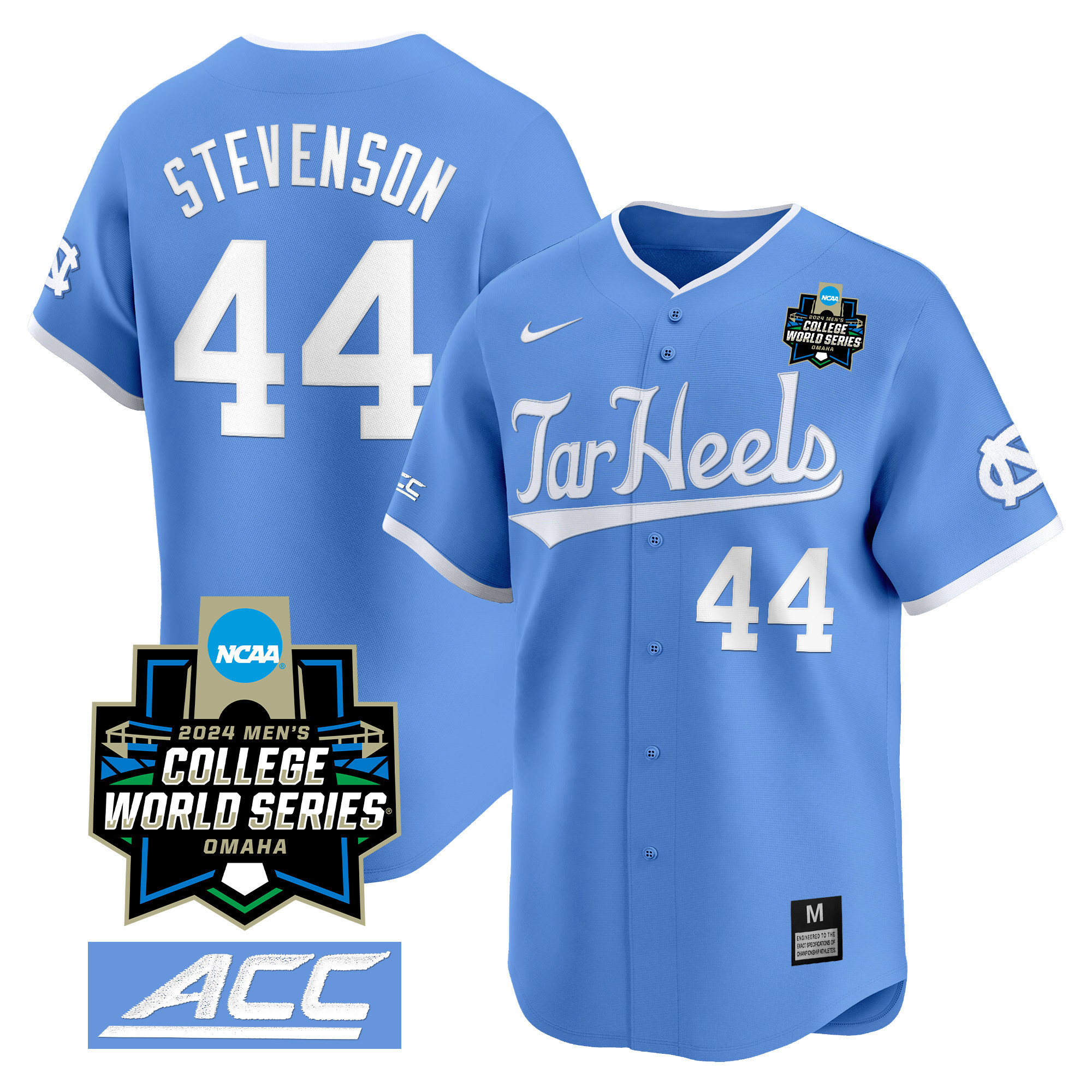 Alternative view of Nike Tar Heels #7 Jersey - 2024 College World Series - Light Blue