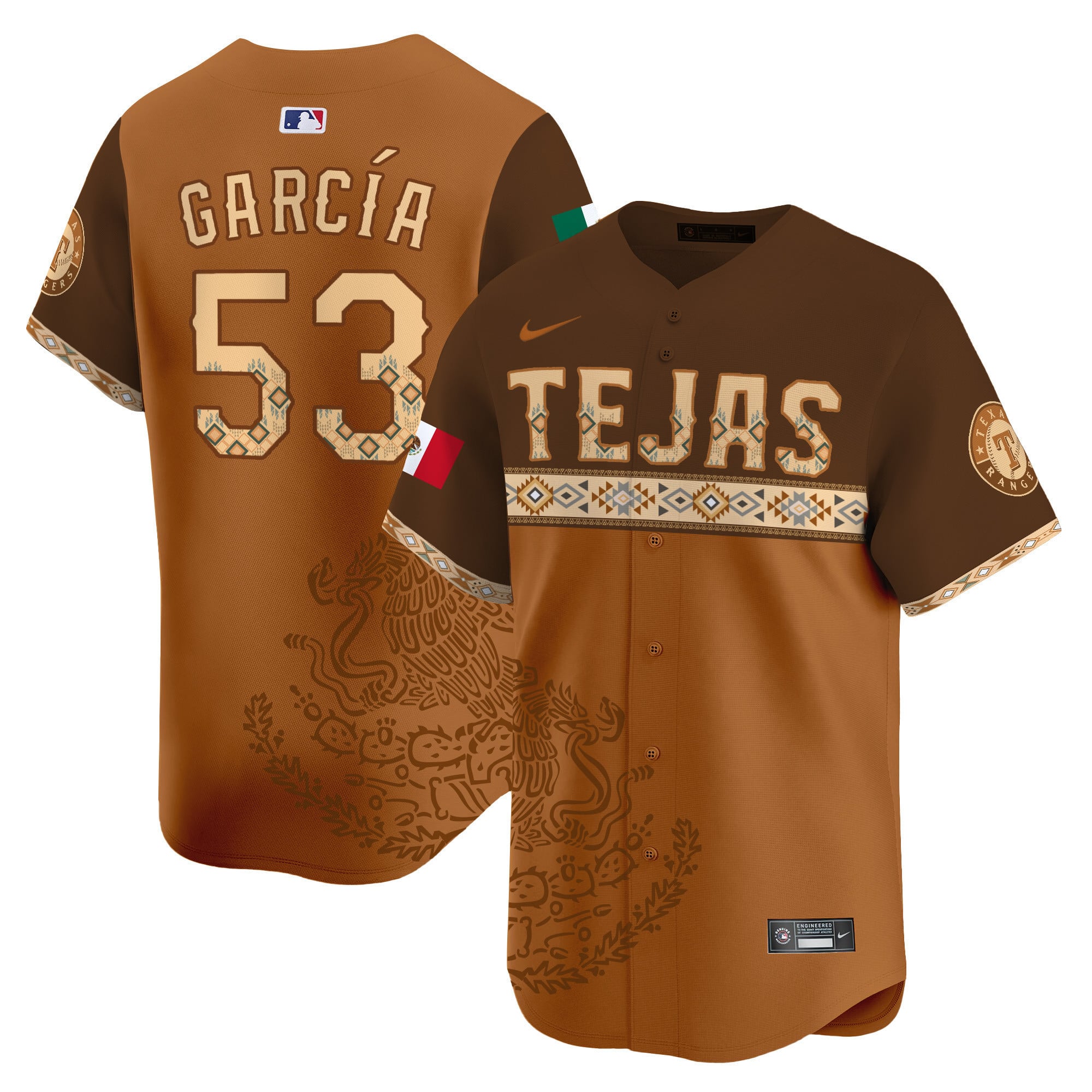 Alternative view of Nike Tejas Brown Baseball Jersey - Mexico Edition
