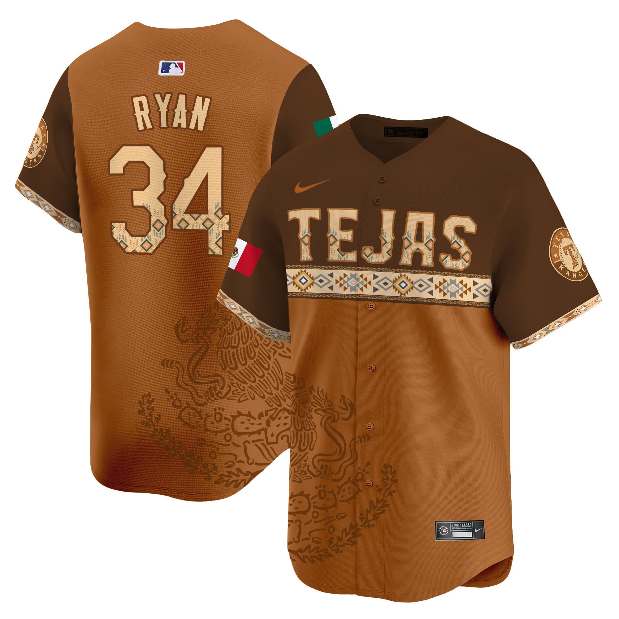 Nike Tejas Brown Baseball Jersey - Mexico Edition
