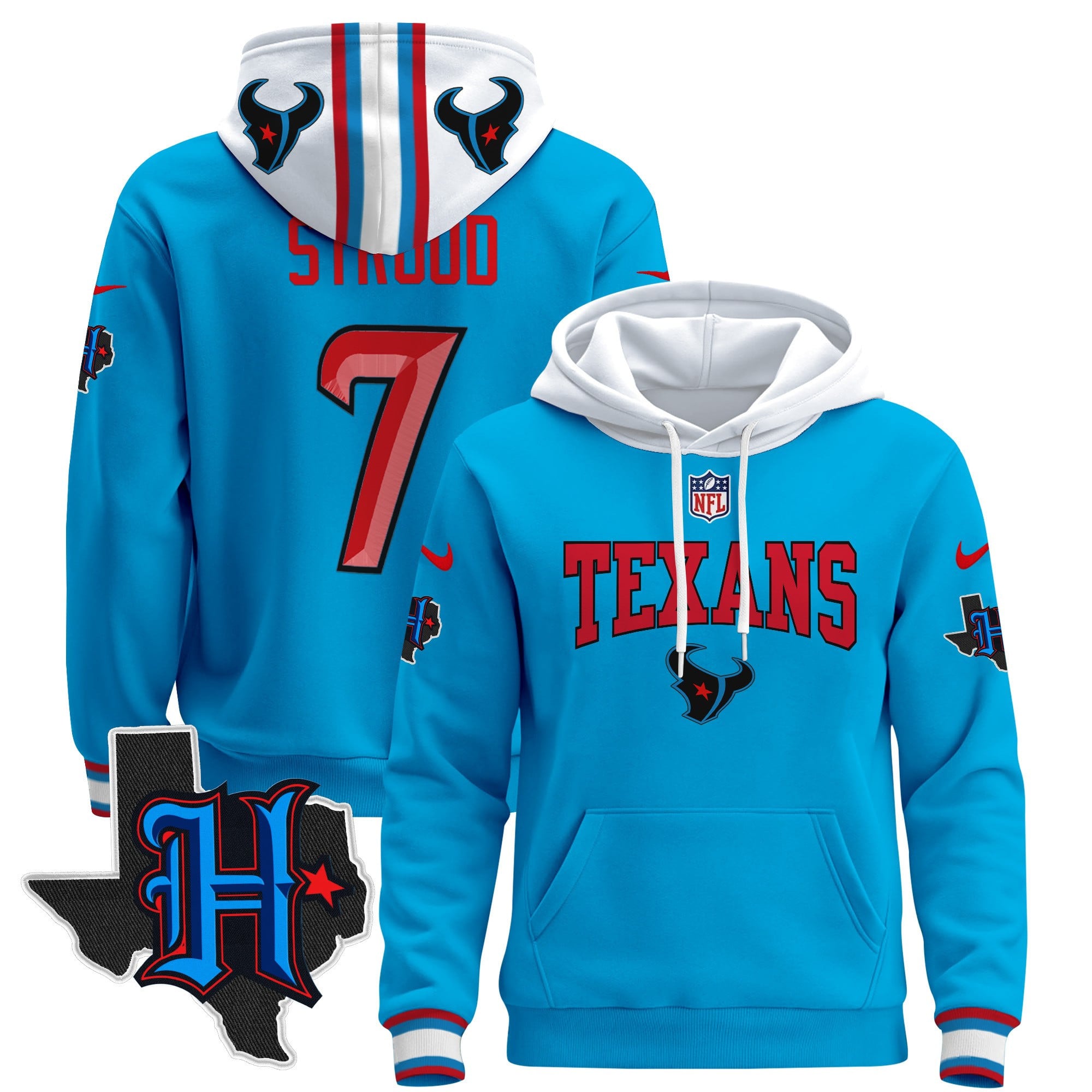 nike Texans Stroud #7 Hoodie - Nike Texans Stroud #7 Light Blue Hoodie
