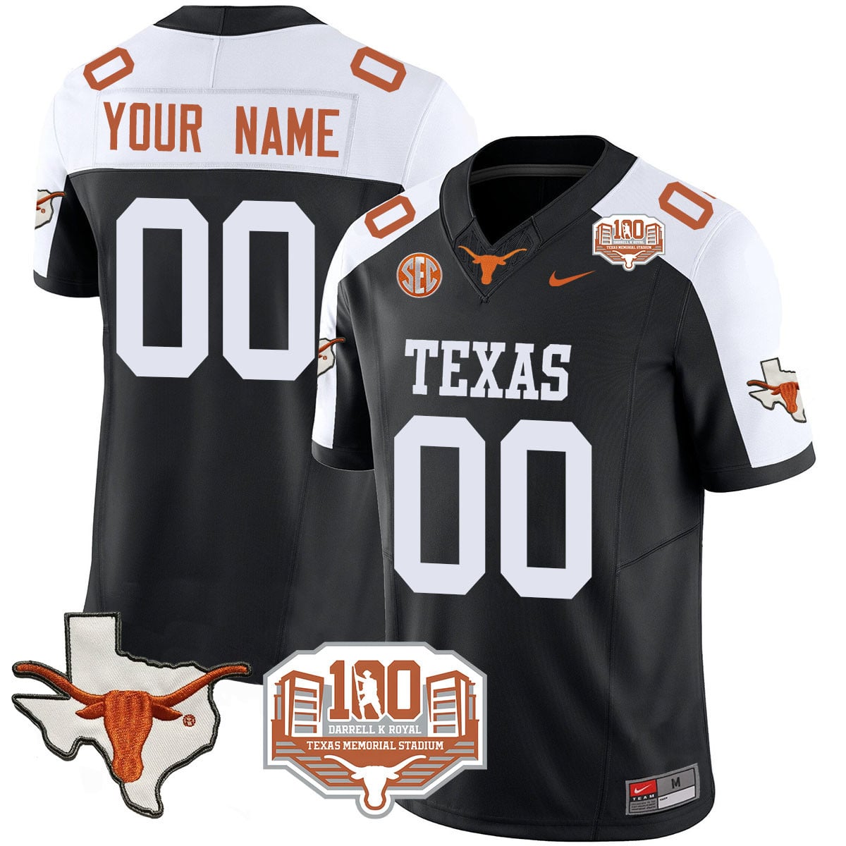 Nike Texas Longhorns Black Football Jersey - Custom Name