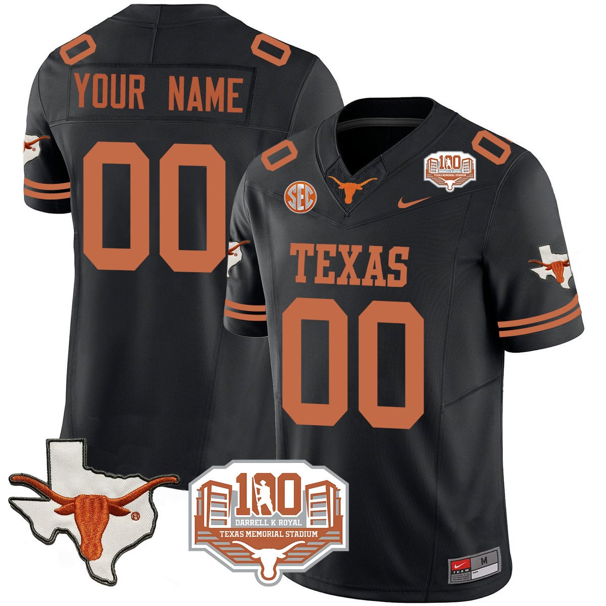 Alternative view of Nike Texas Longhorns Black Football Jersey - Custom Name
